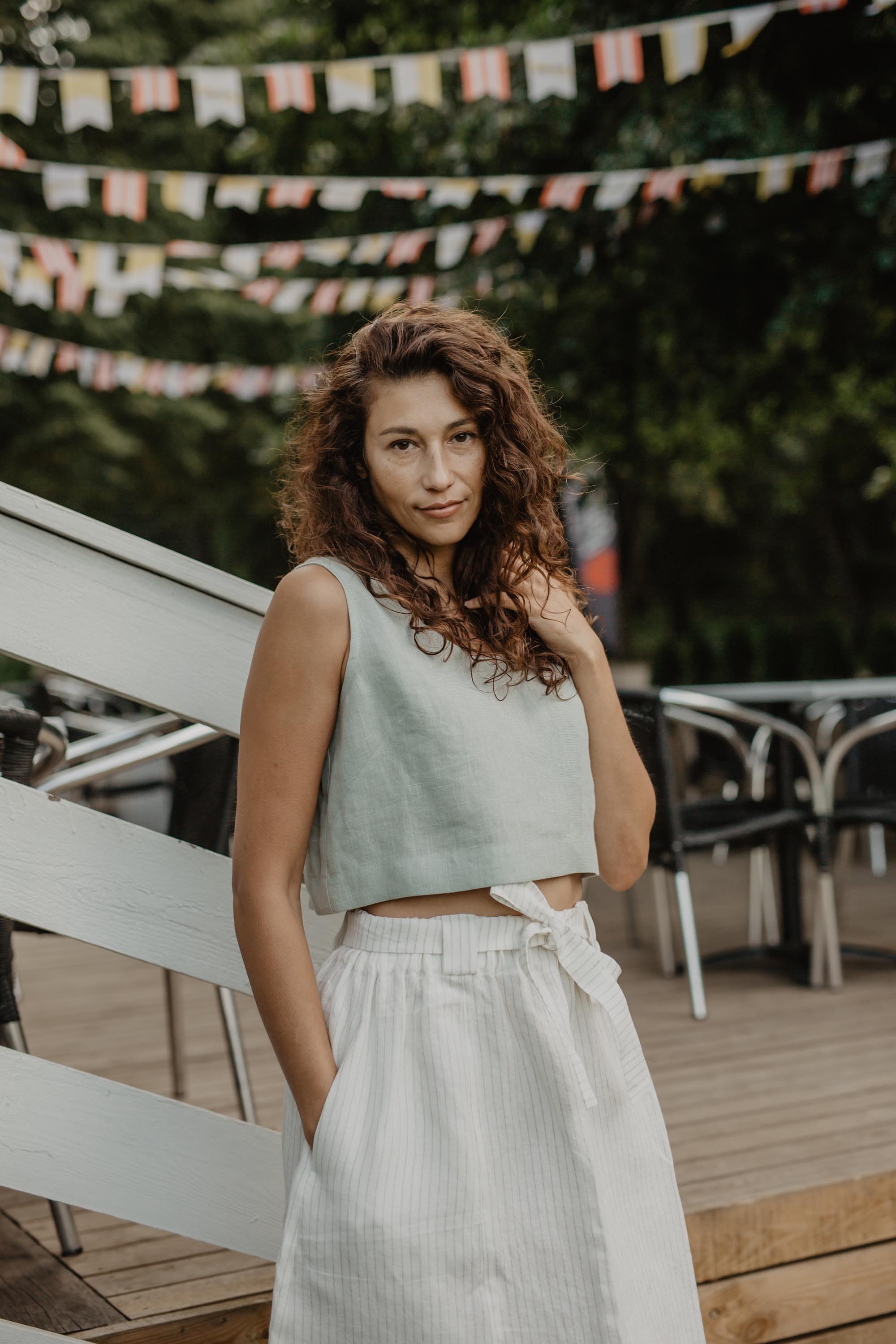 Mini linen crop top PIPPA M Rosy Brown