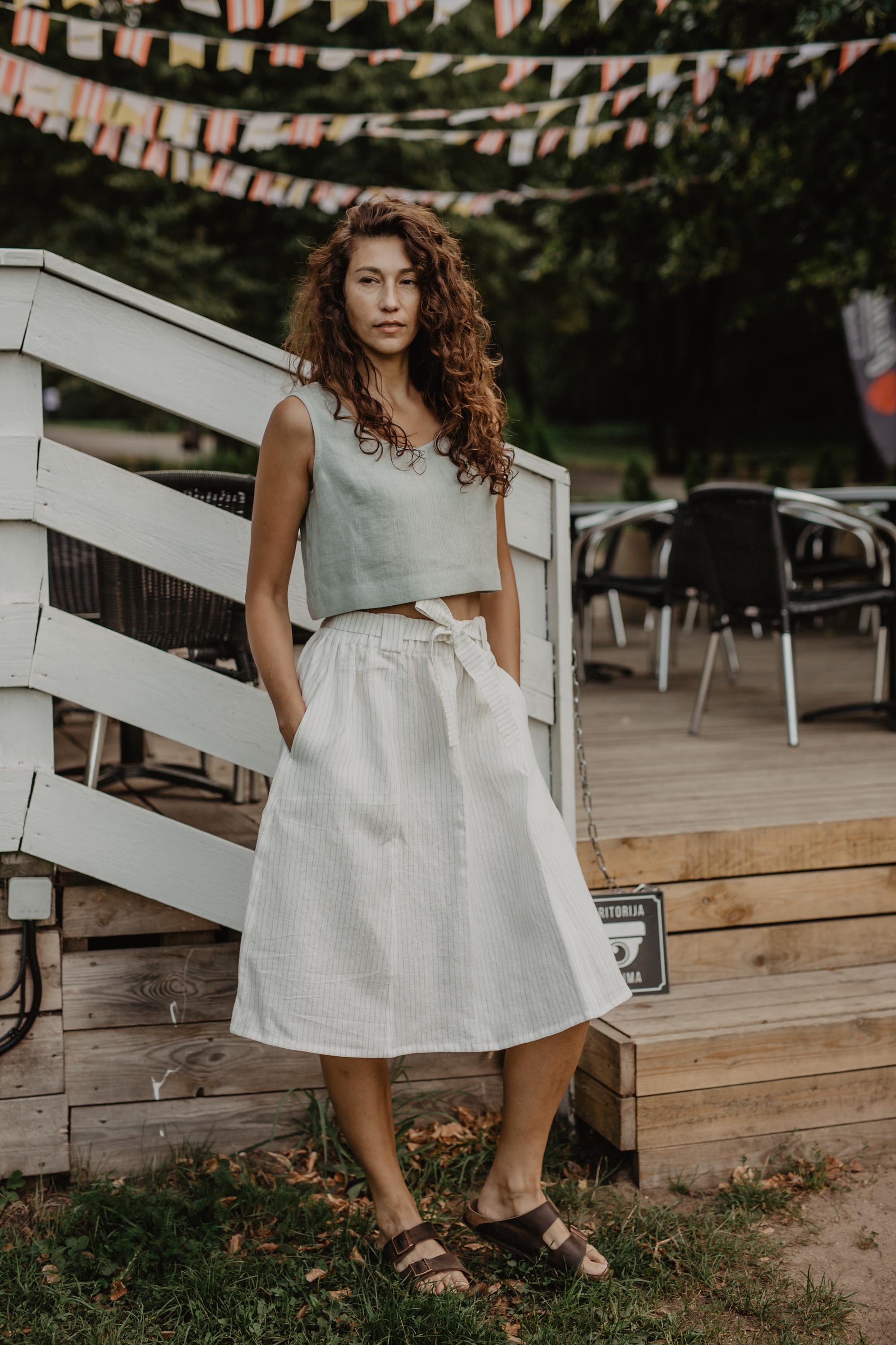 Mini linen crop top PIPPA M Rosy Brown