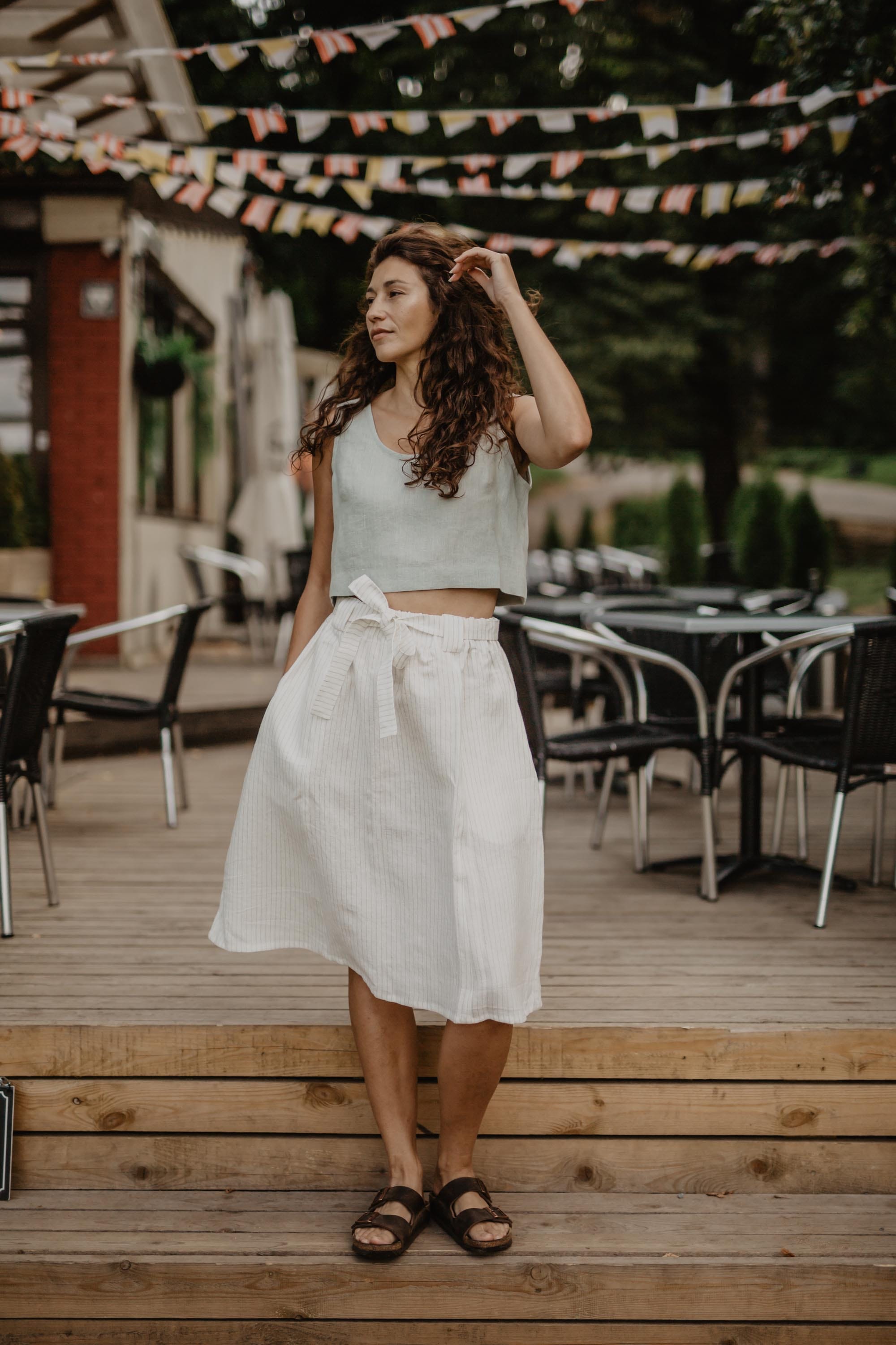 Bergen mid-length linen skirt XS/S Dusty Rose