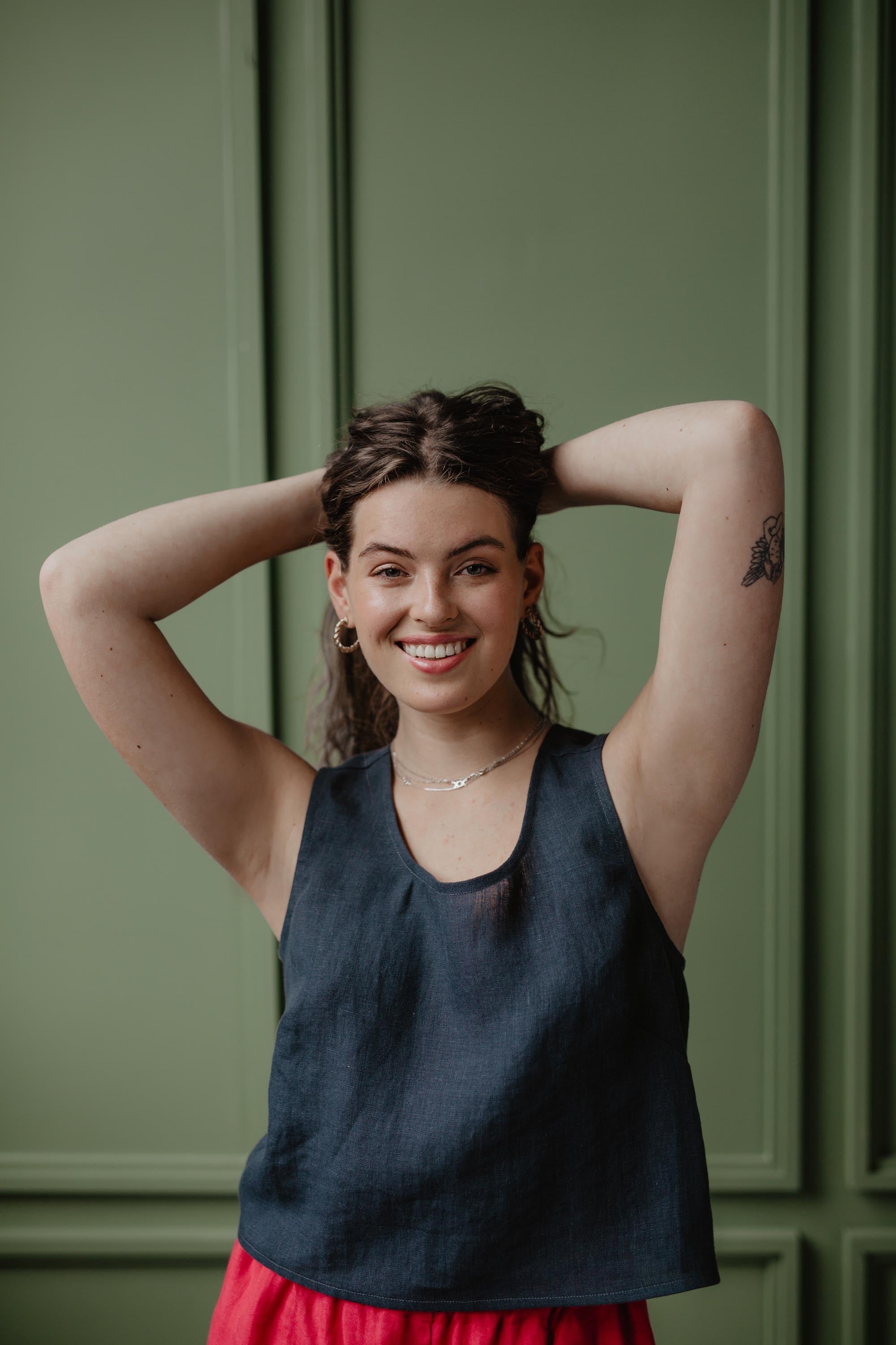 Linen pinafore top ELLA XL Charcoal