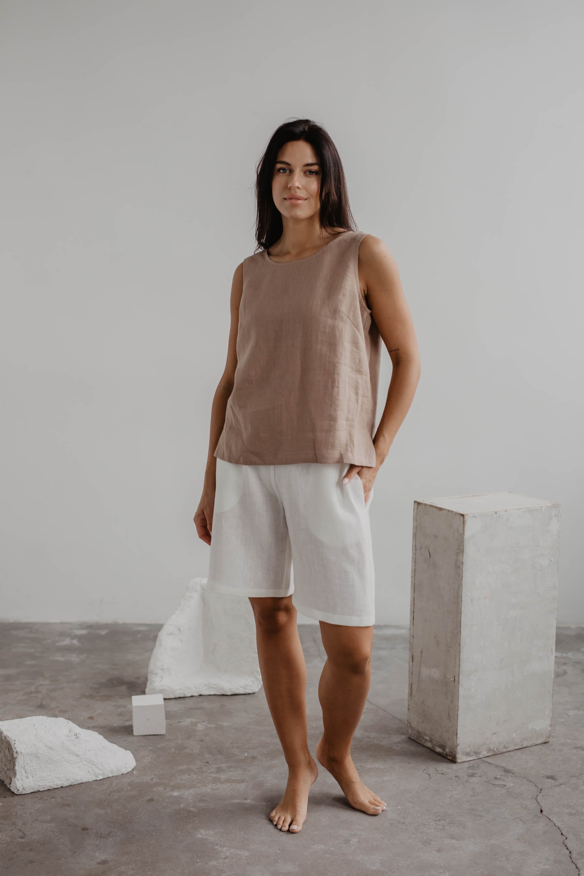 Colette classic linen top in Rosy Brown