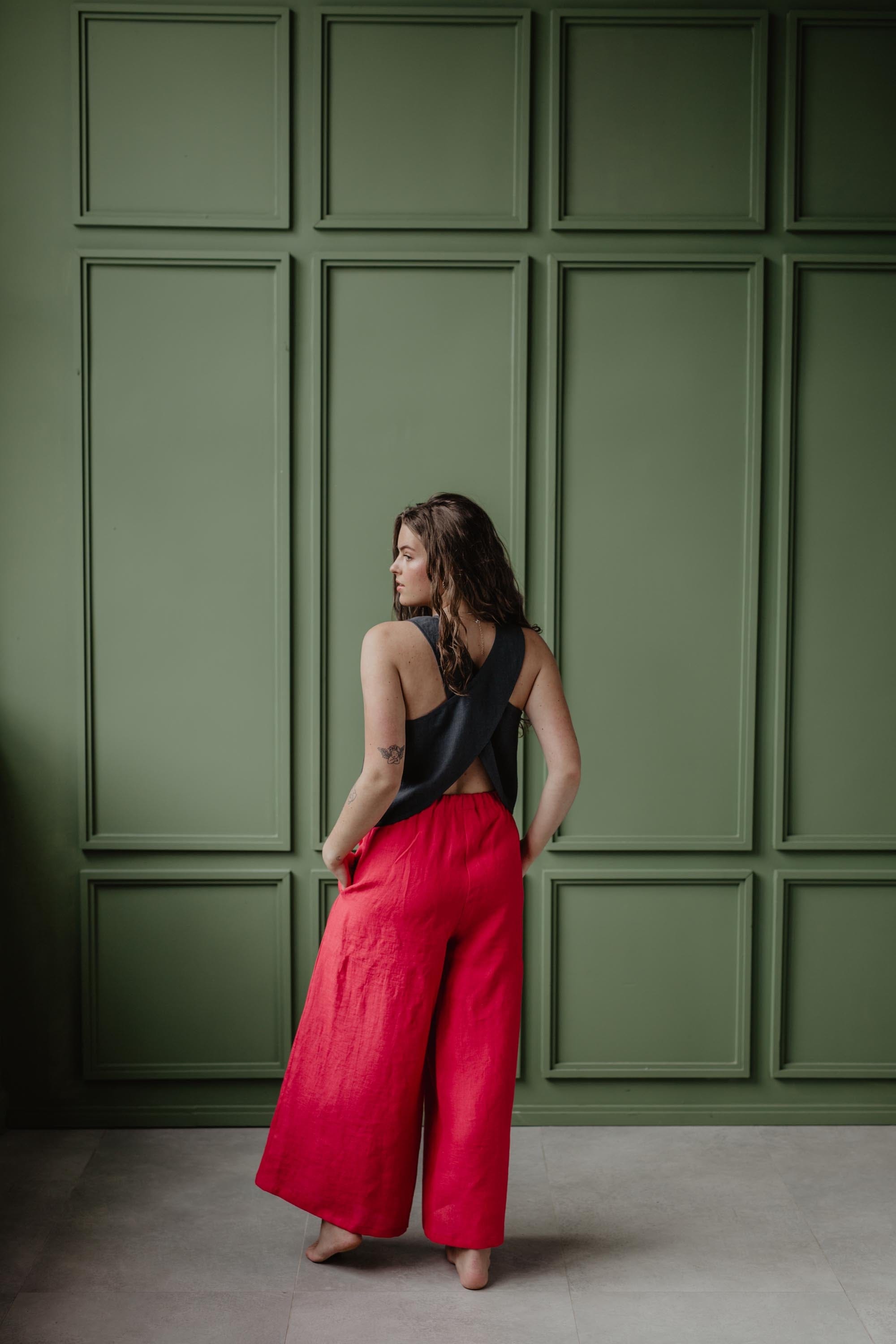 Wide linen pants ISABELLA XXL Viva Magenta