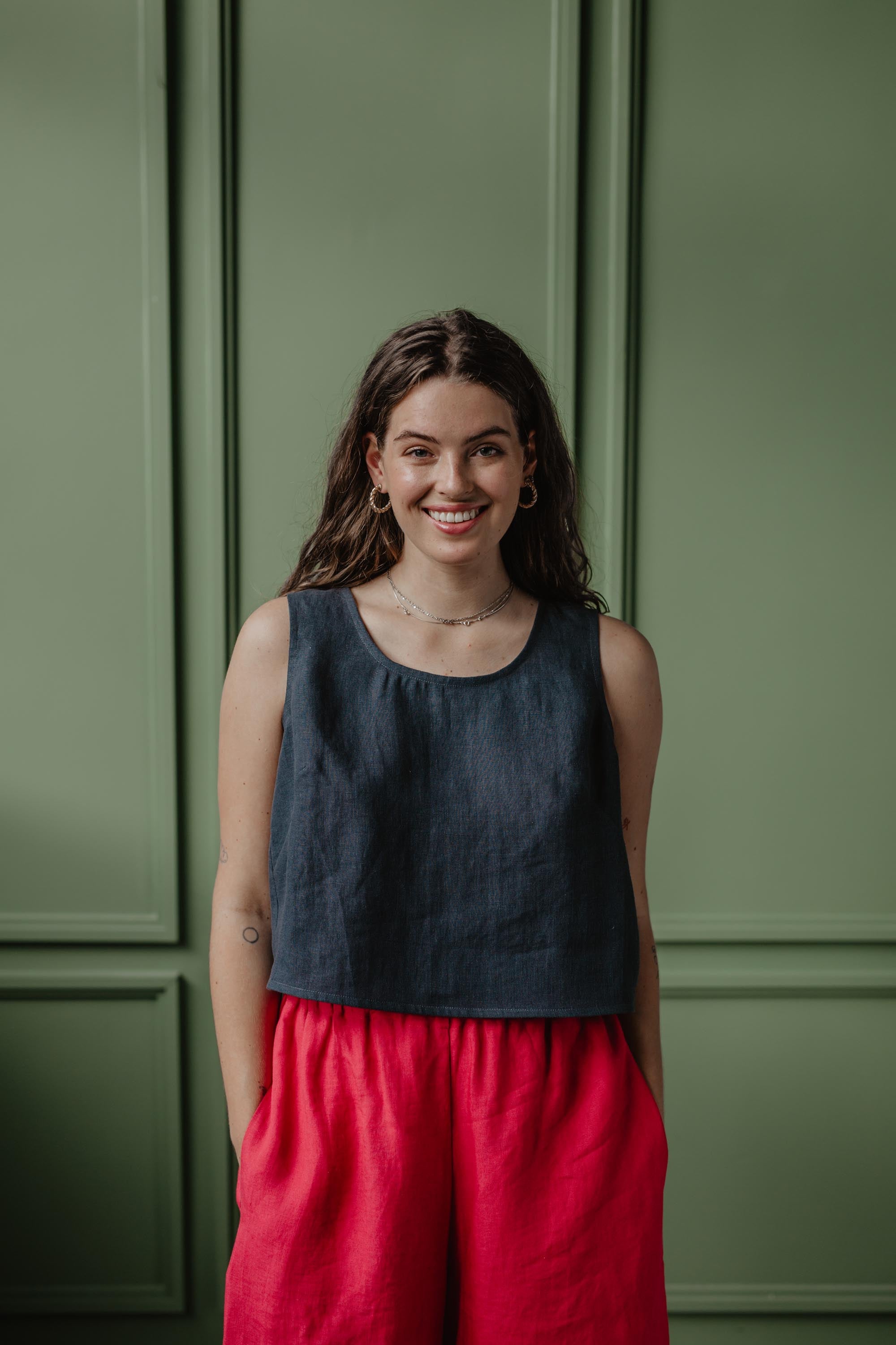 Linen pinafore top ELLA XL Charcoal