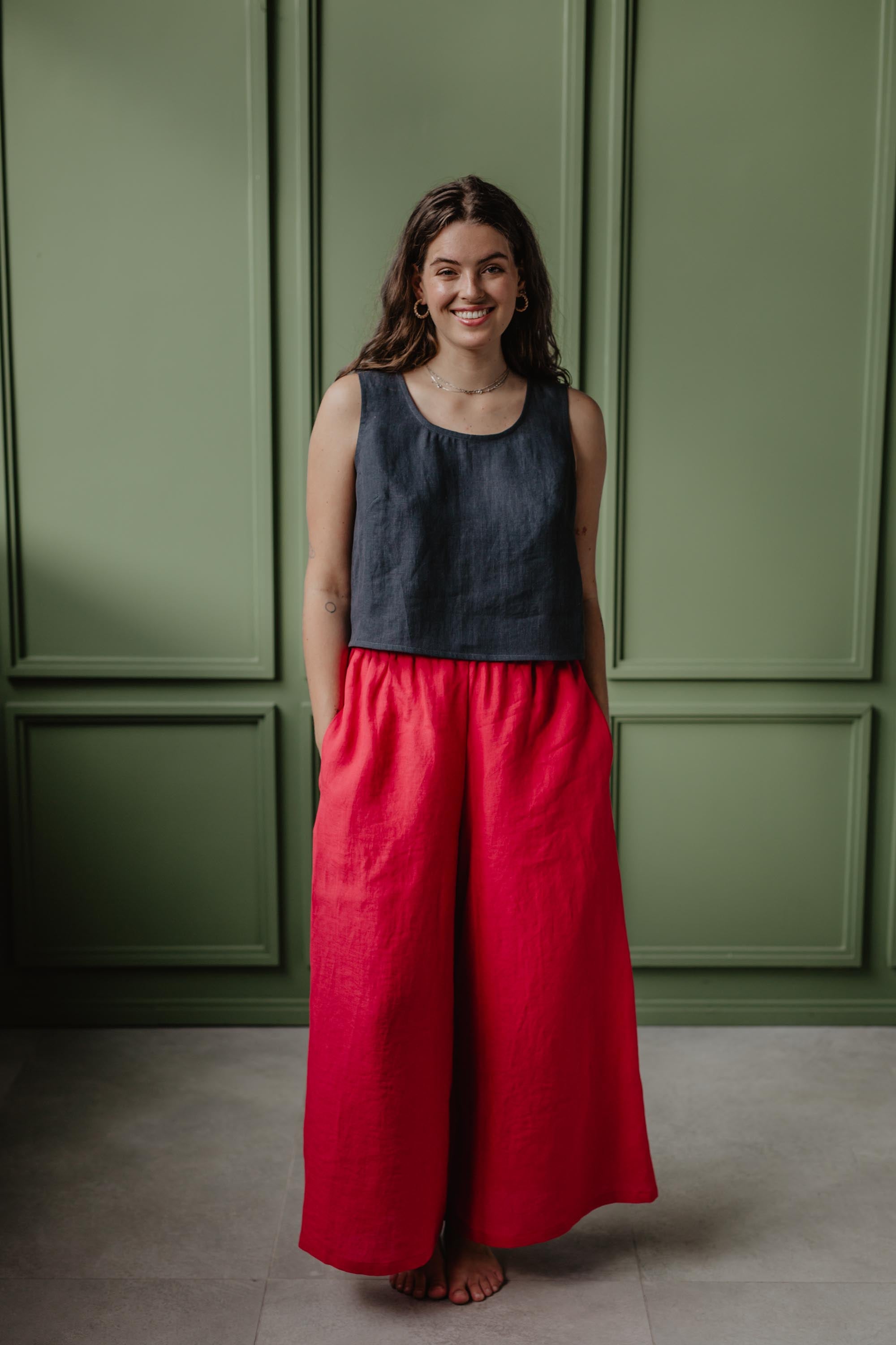 Linen pinafore top ELLA XL Charcoal