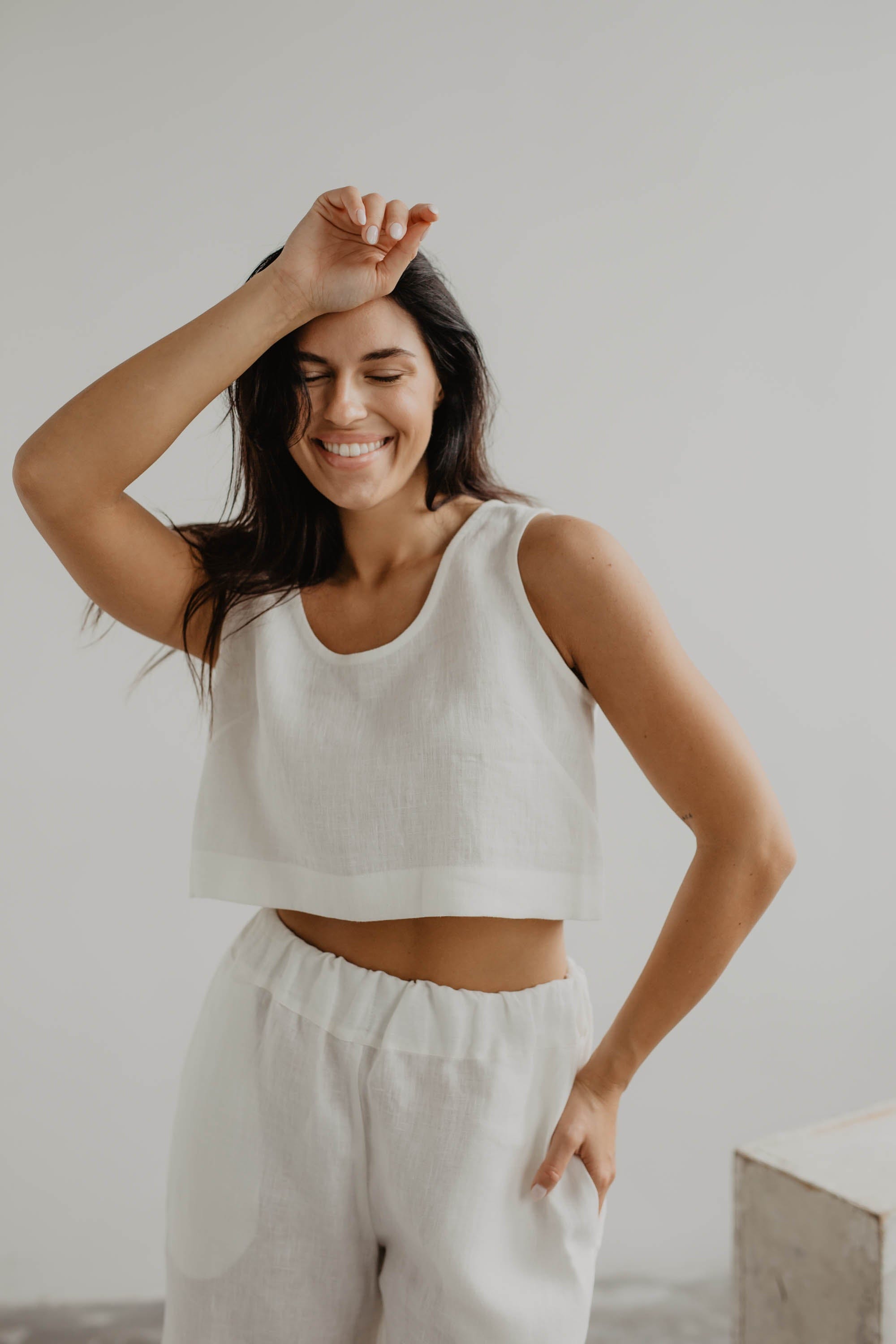 Mini linen crop top PIPPA XXL Chekered