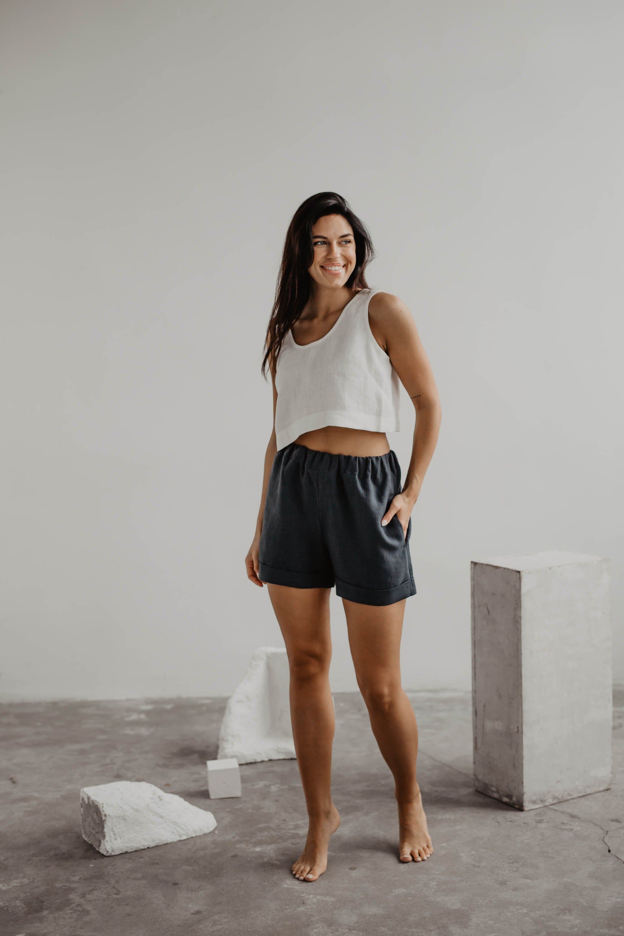 AmourLinen Linen bottom Linen shorts MIA in Charcoal Linen shorts MIA in Charcoal