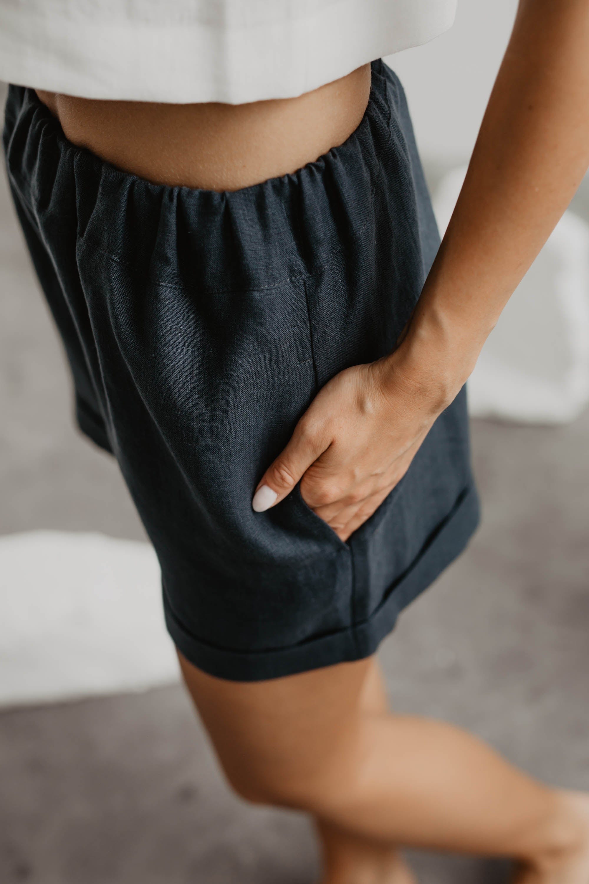 AmourLinen Linen bottom Linen shorts MIA in Charcoal Linen shorts MIA in Charcoal