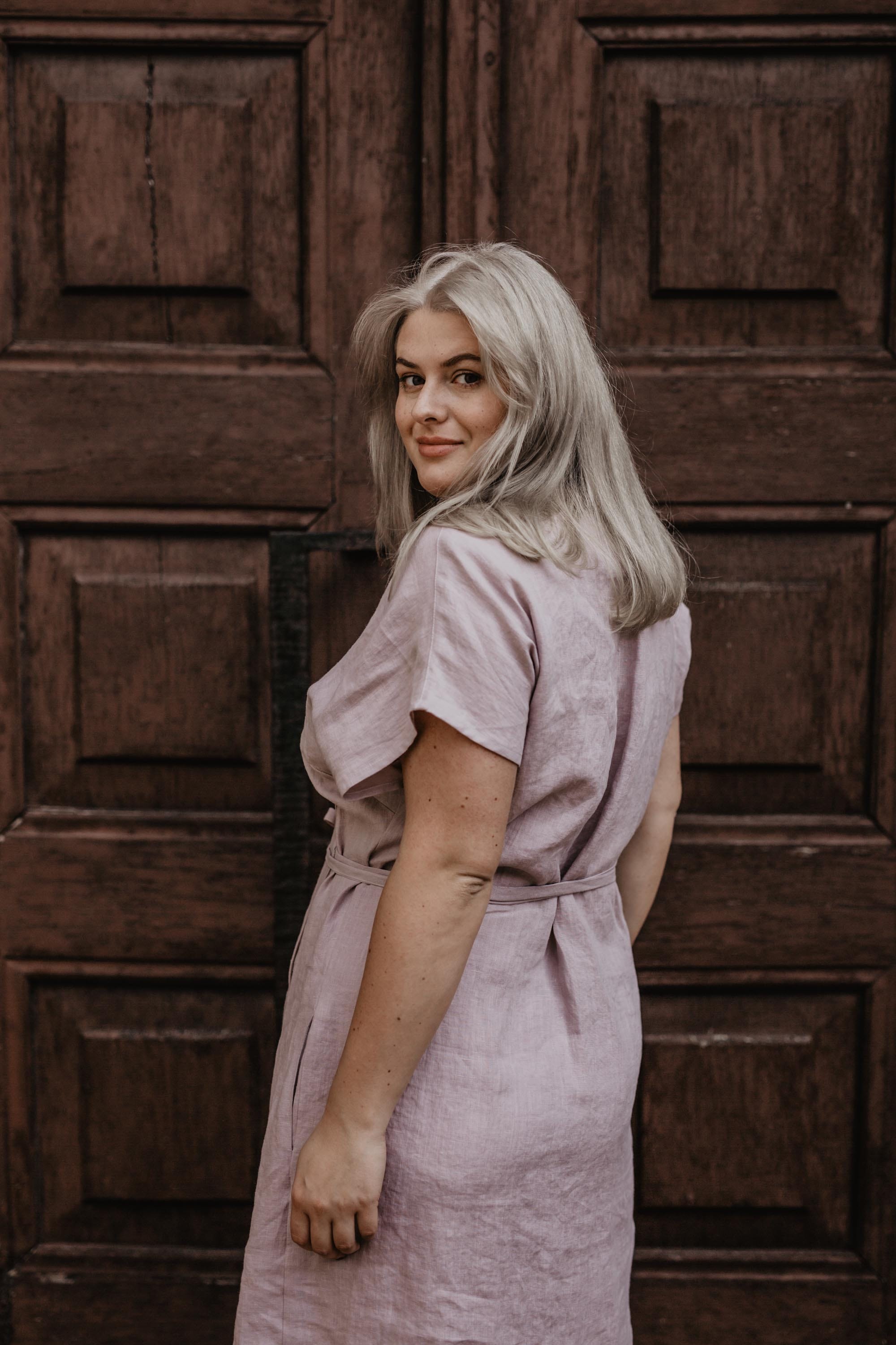 Linen wrap dress OLIVIA Size 1 Dusty Rose