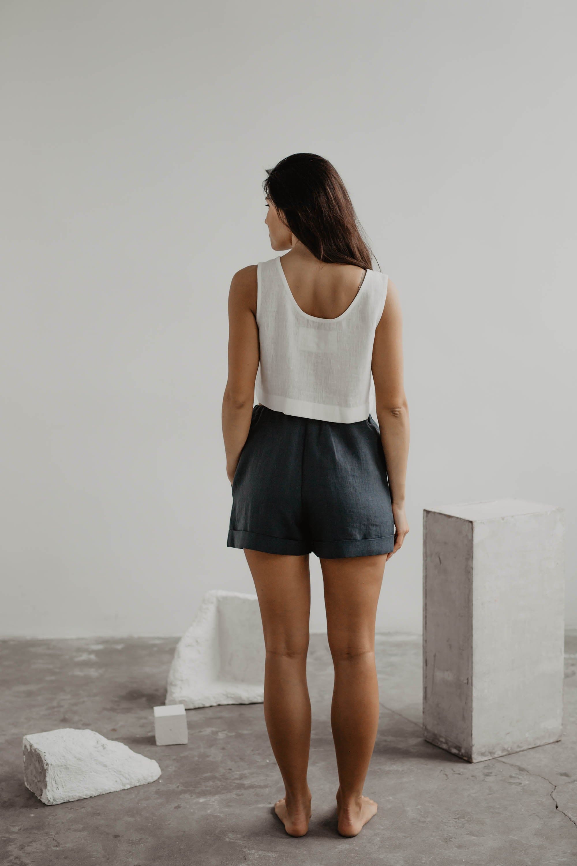AmourLinen Linen bottom Linen shorts MIA in Charcoal Linen shorts MIA in Charcoal