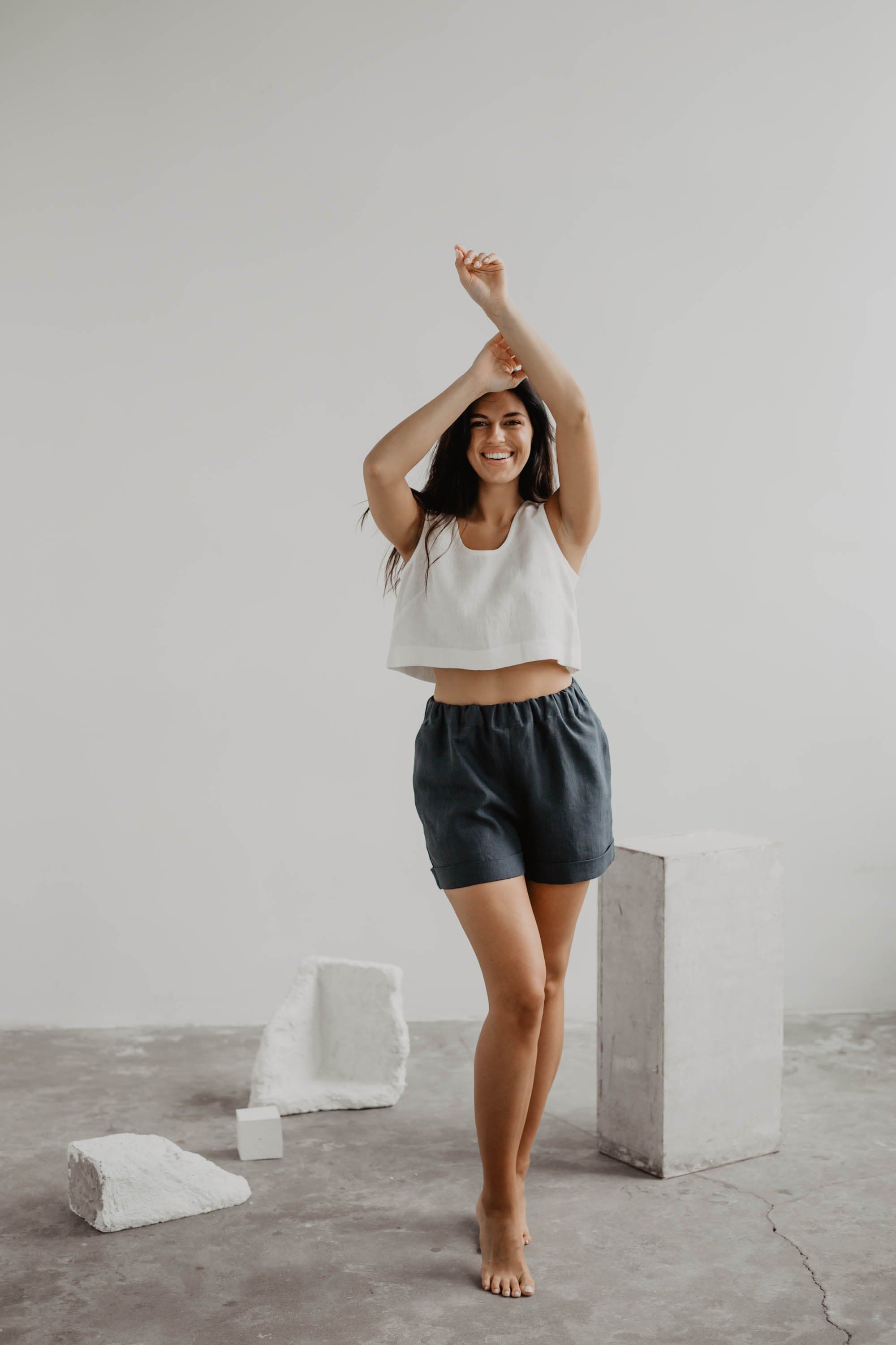 AmourLinen Linen bottom Linen shorts MIA in Charcoal Linen shorts MIA in Charcoal