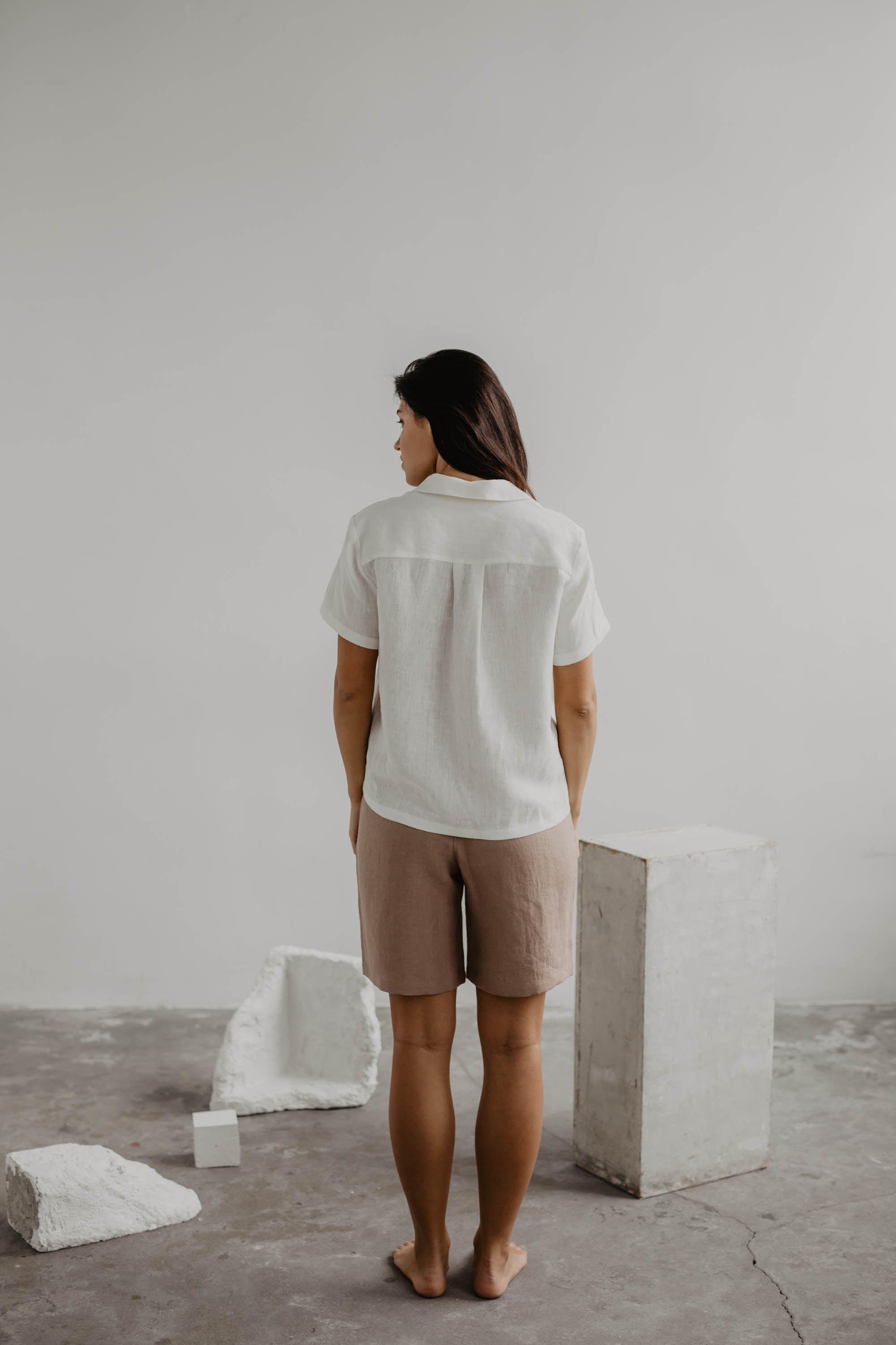 Scarlett short sleeve linen shirt in White