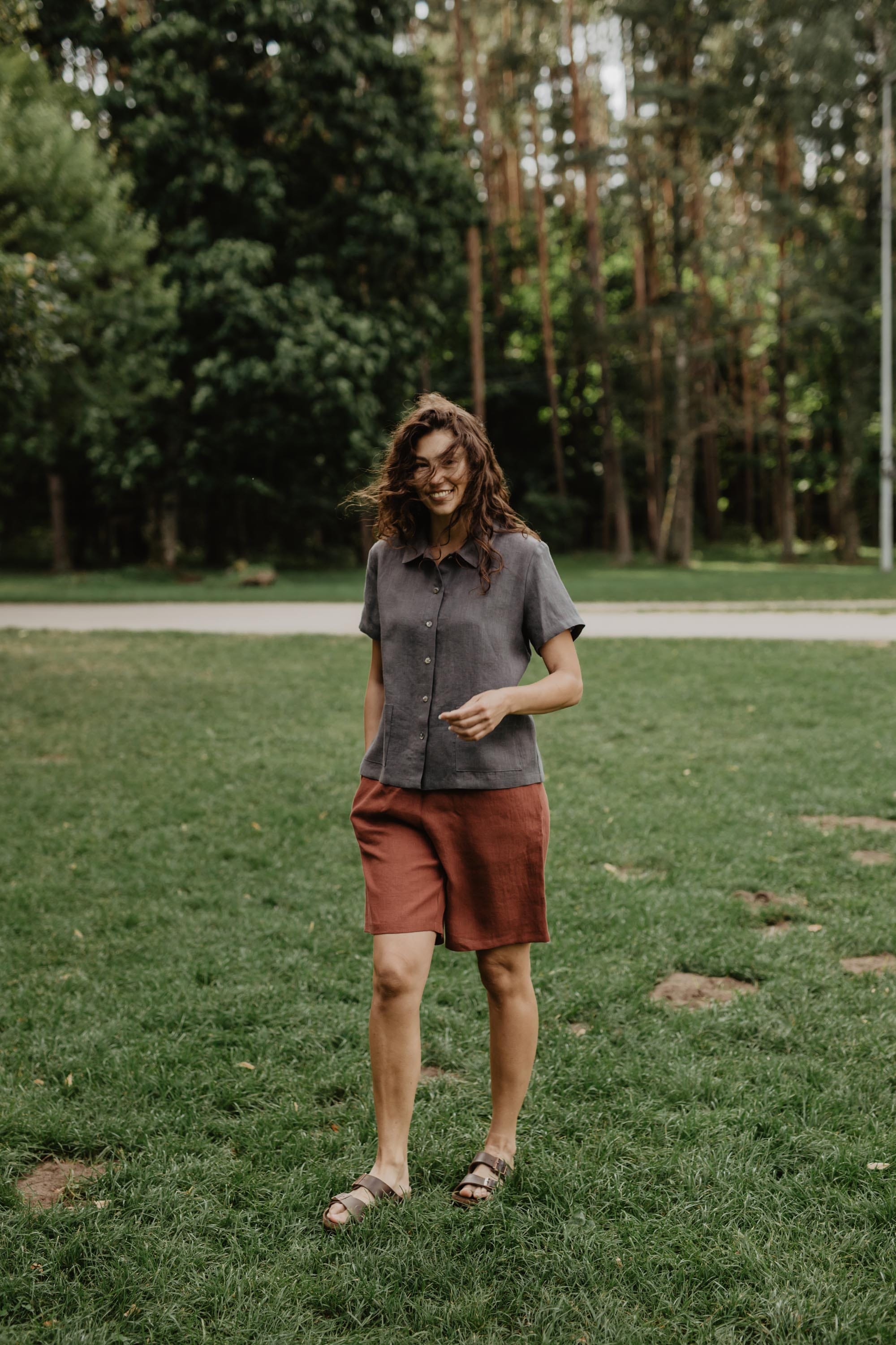 AmourLinen Linen bottom M / Terracotta Long linen shorts MATILDA M Terracotta Long linen shorts MATILDA M Terracotta
