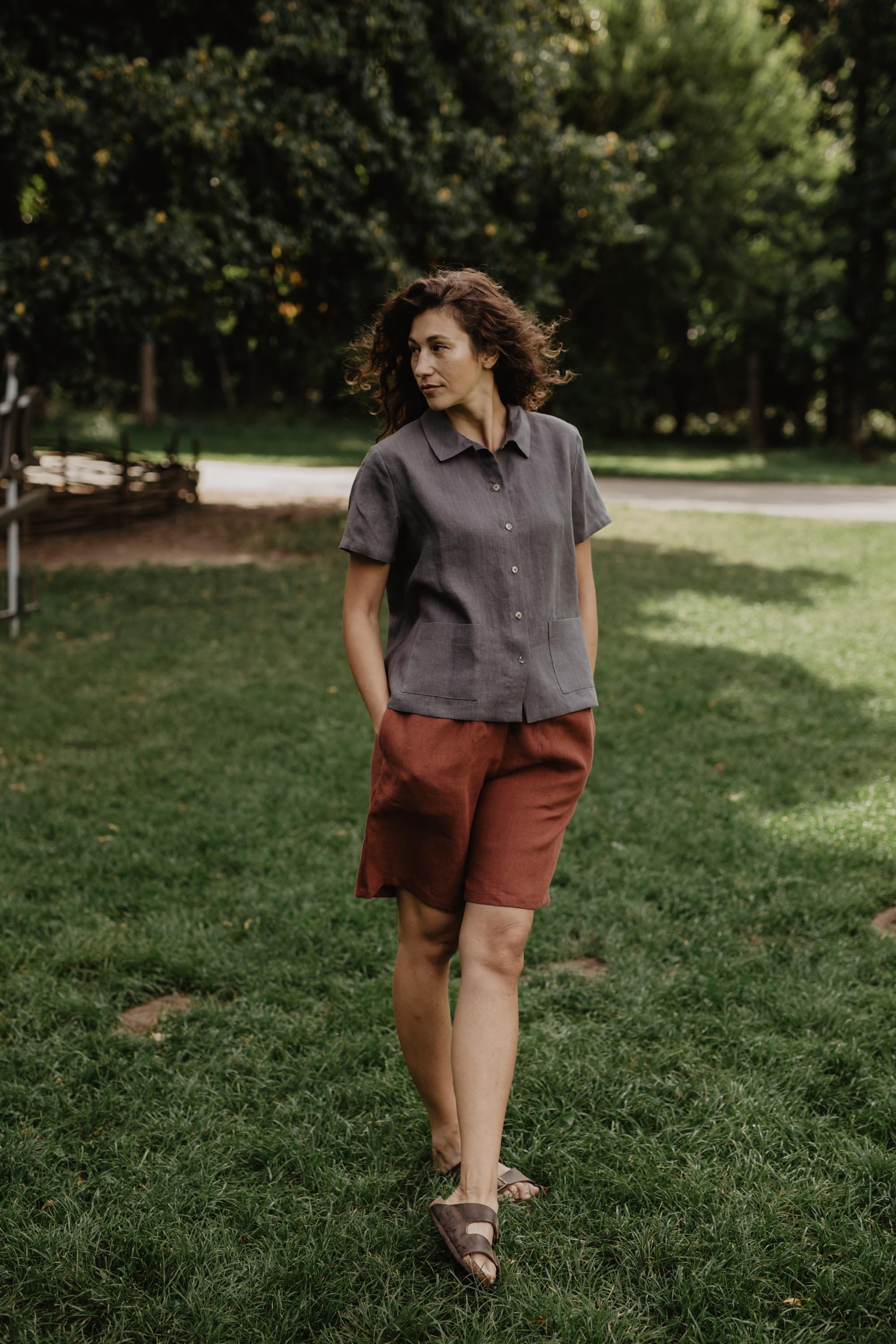 AmourLinen Linen bottom M / Terracotta Long linen shorts MATILDA M Terracotta Long linen shorts MATILDA M Terracotta