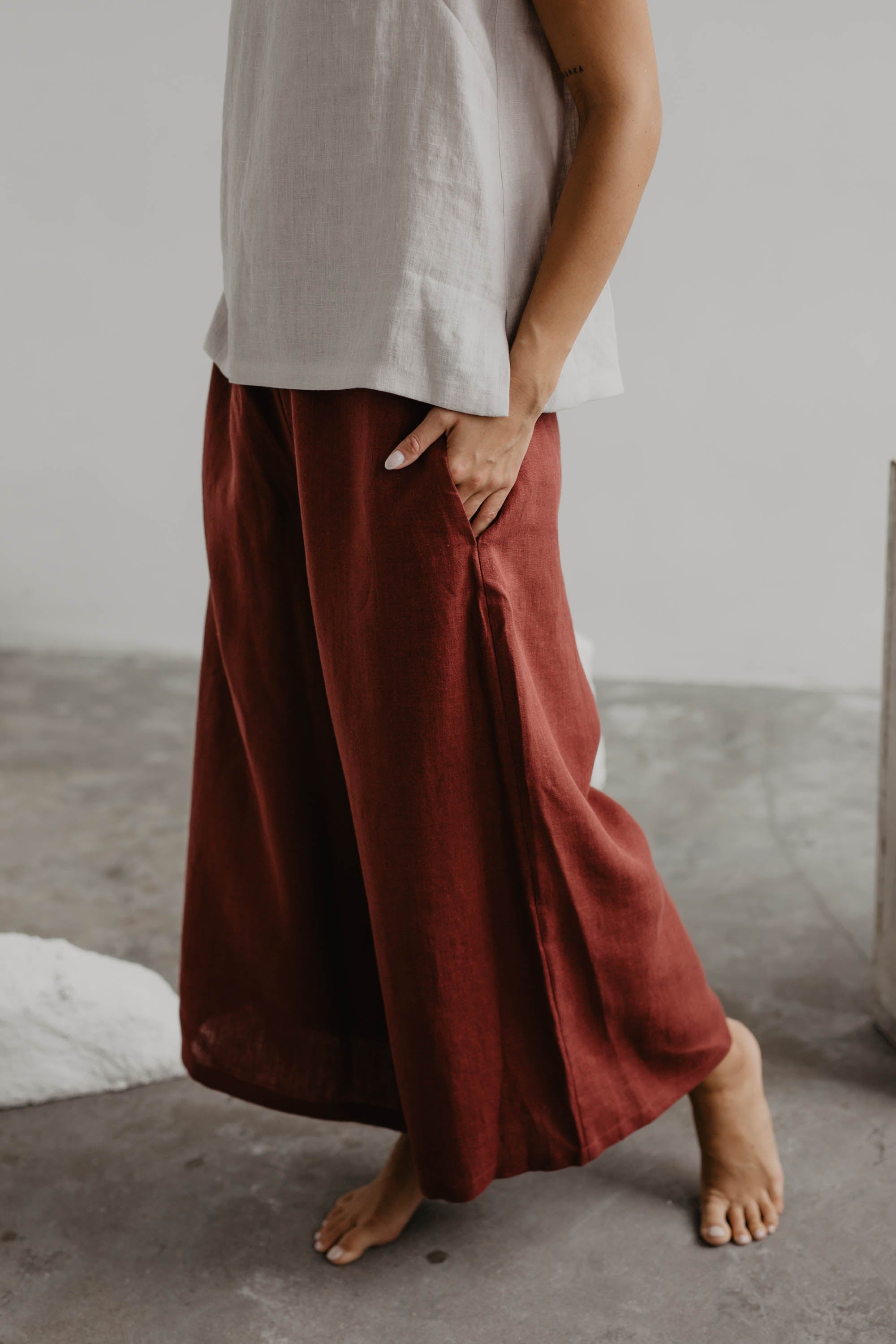 Wide linen pants ISABELLA M Terracotta