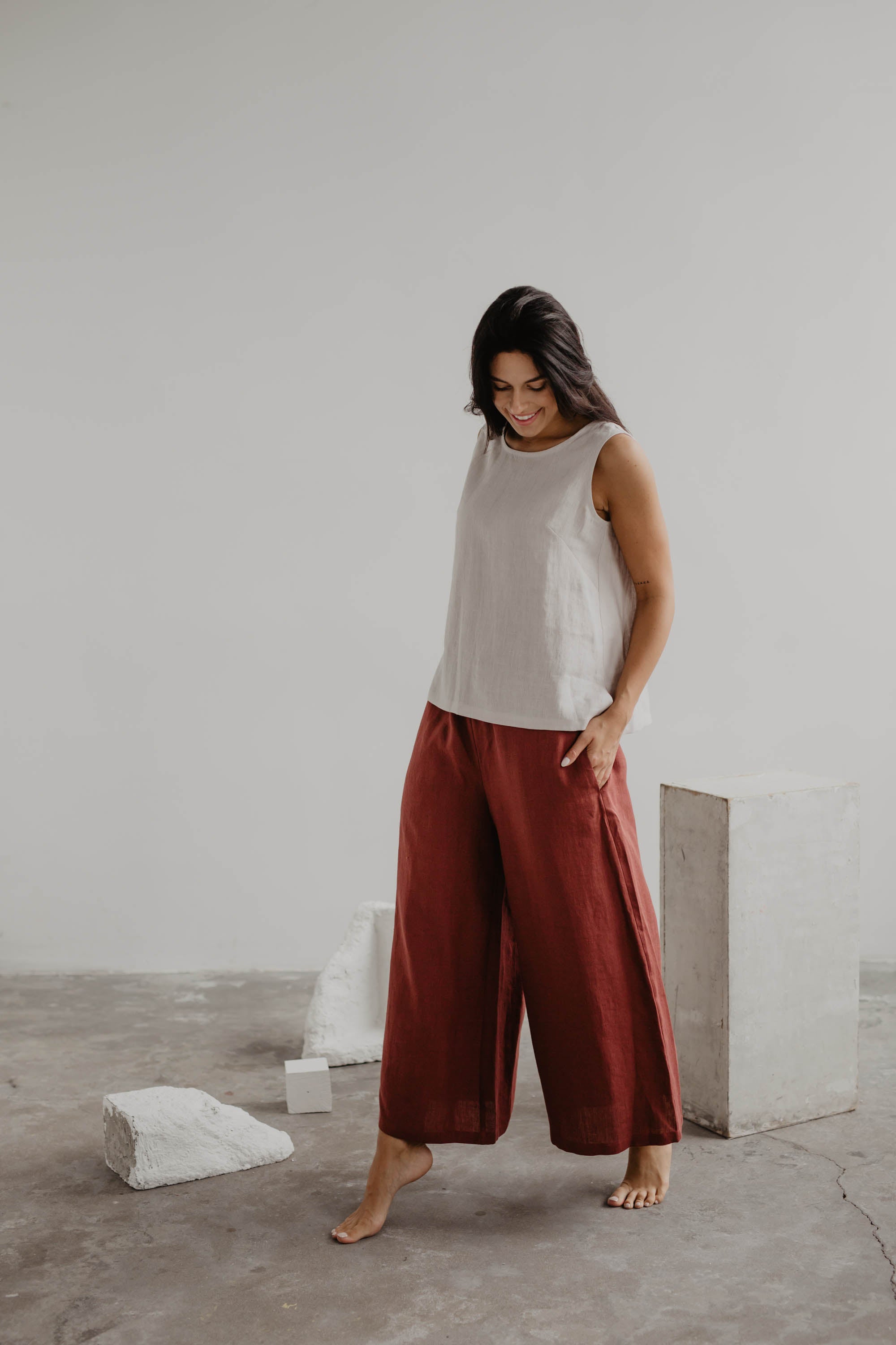 Wide linen pants ISABELLA M Terracotta