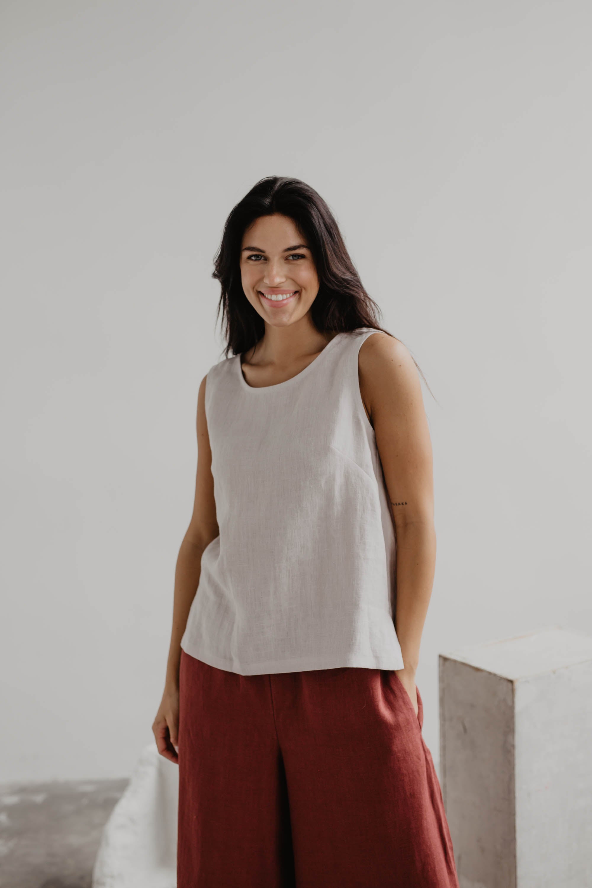 Colette classic linen top in Cream