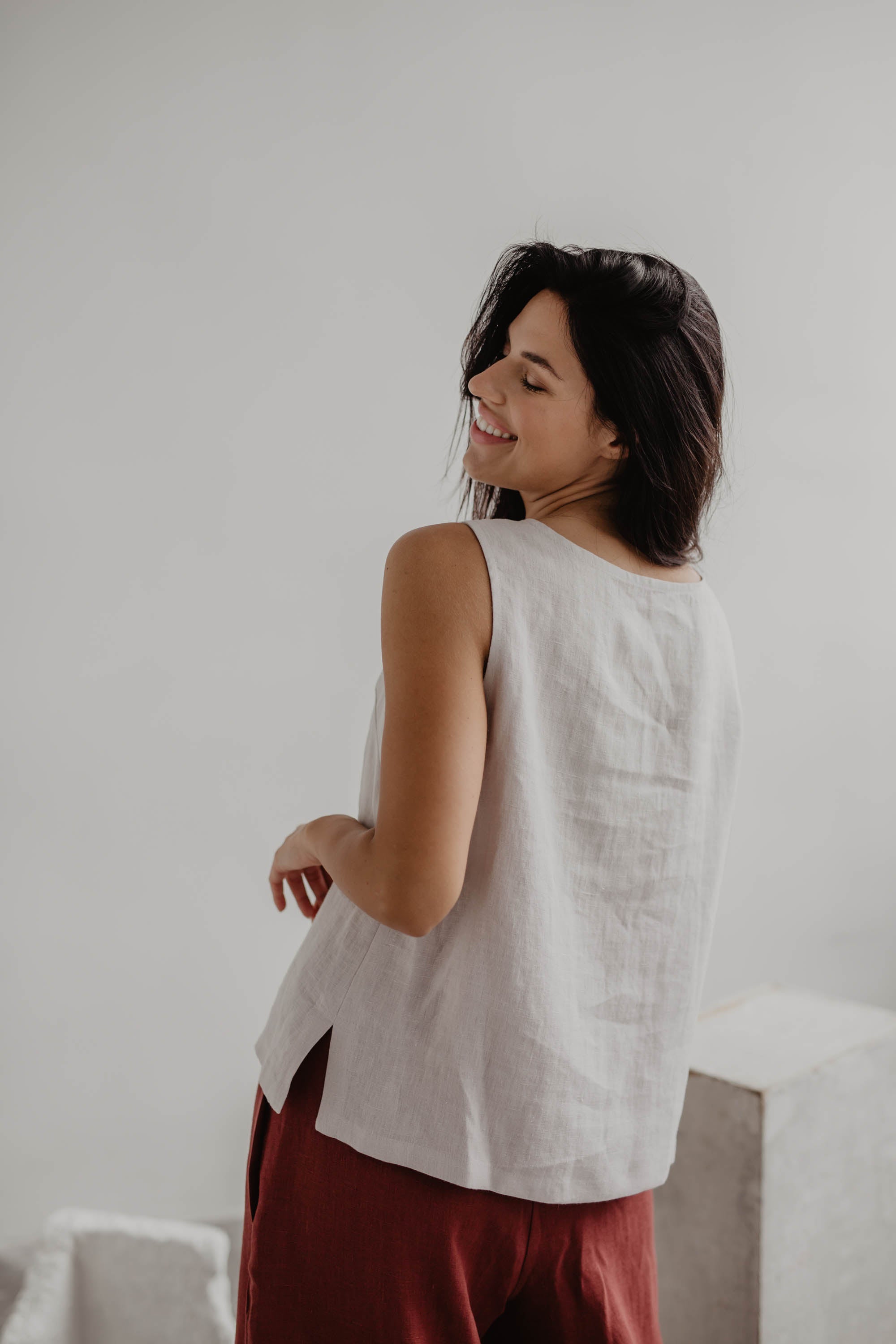 Colette classic linen top in Cream