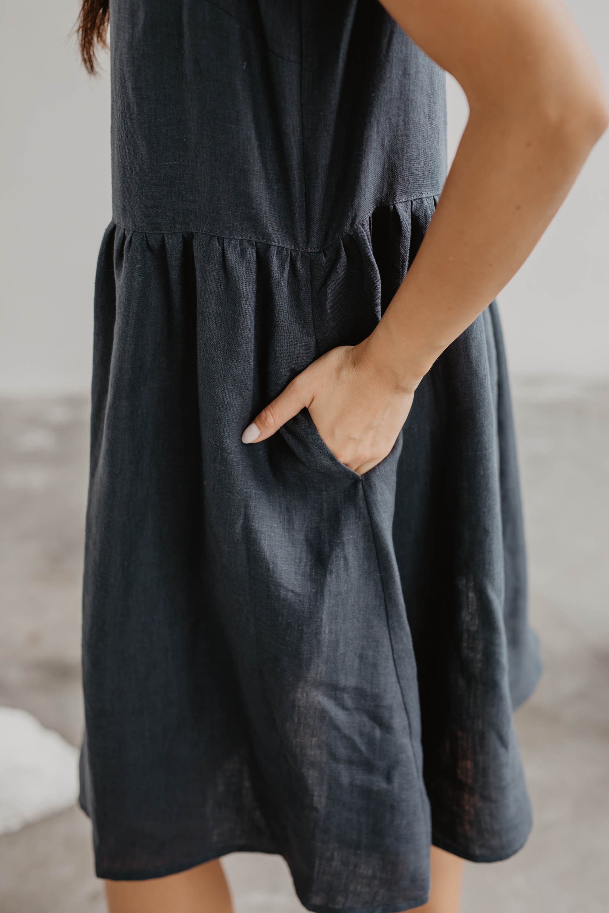 Linen sleeveless summer dress HAZEL S Charcoal