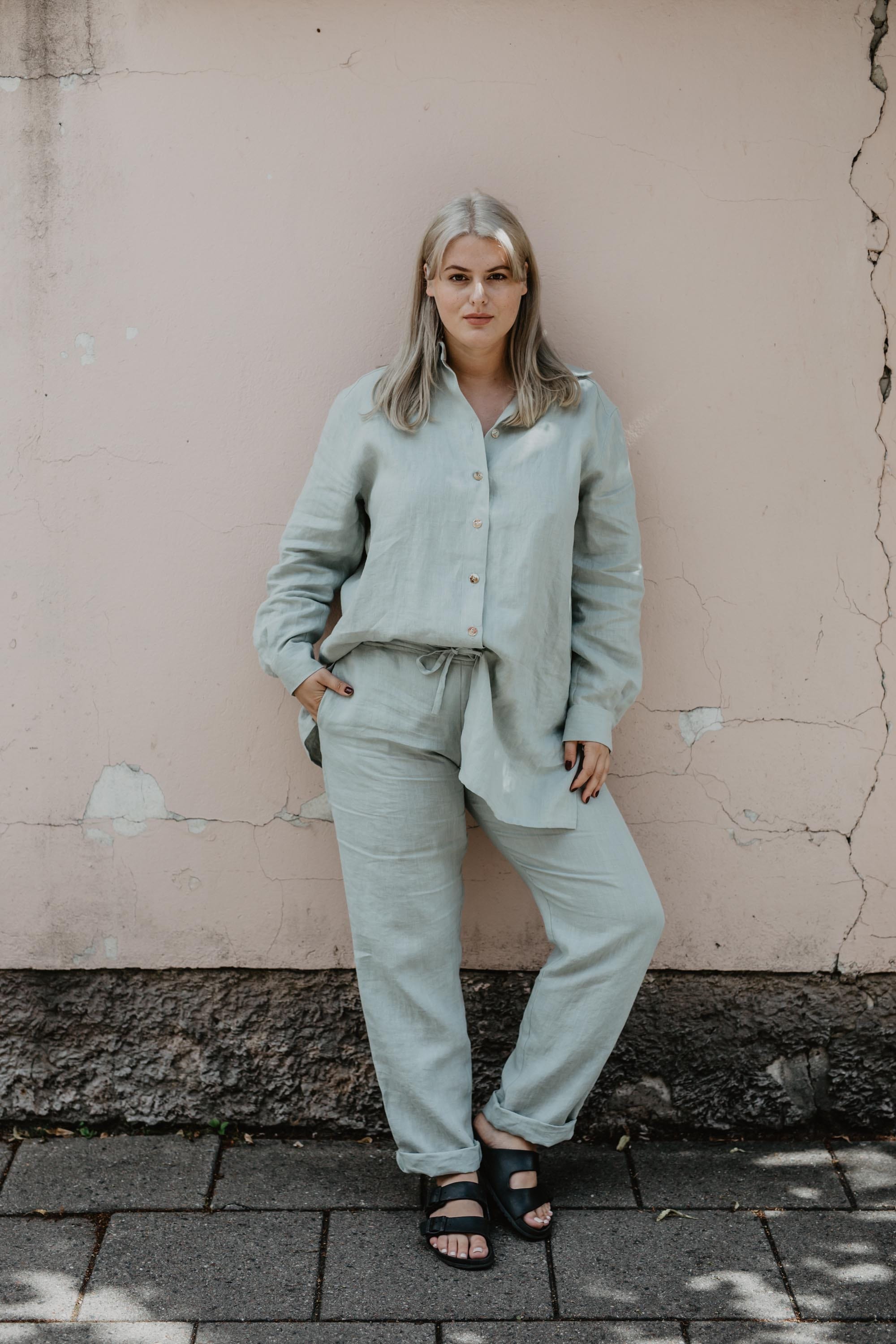 Linen pants Malmo L Sage Green