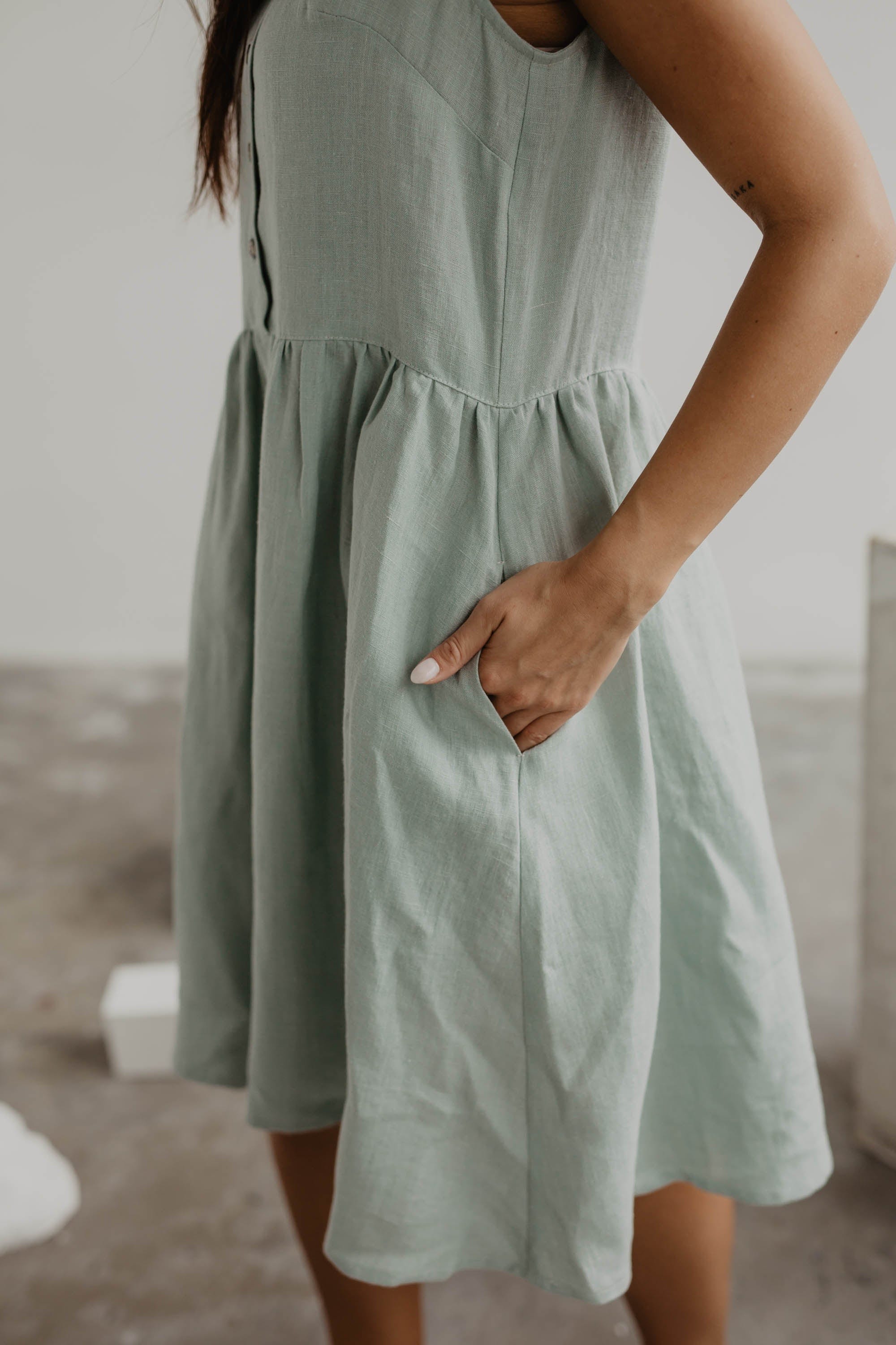 Linen sleeveless summer dress HAZEL S Sage Green