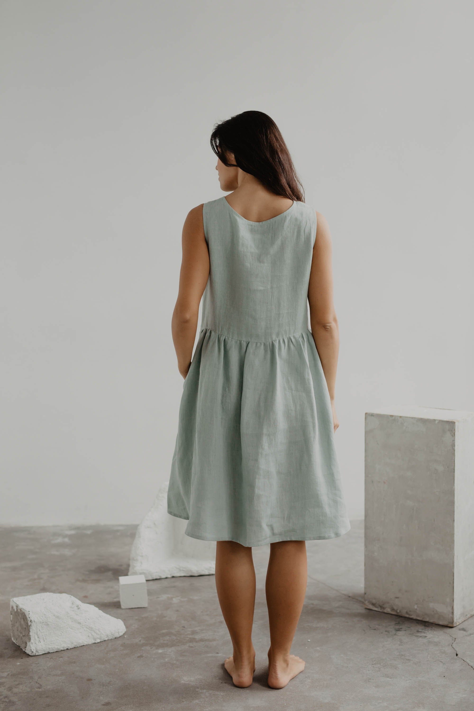 Linen sleeveless summer dress HAZEL S Sage Green