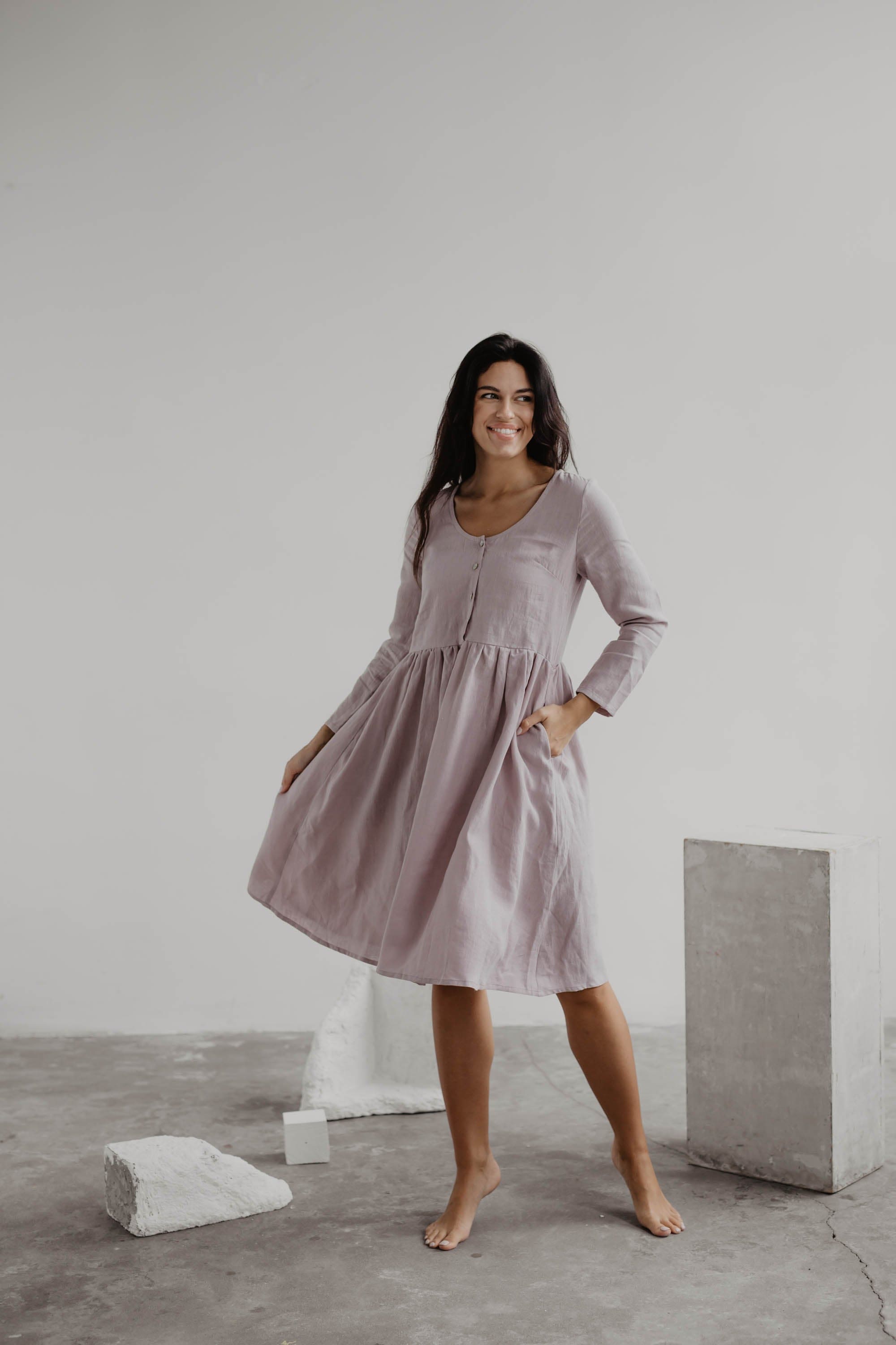 AmourLinen Linen dress Lapland mid-length linen dress in Dusty Rose Lapland mid-length linen dress in Dusty Rose