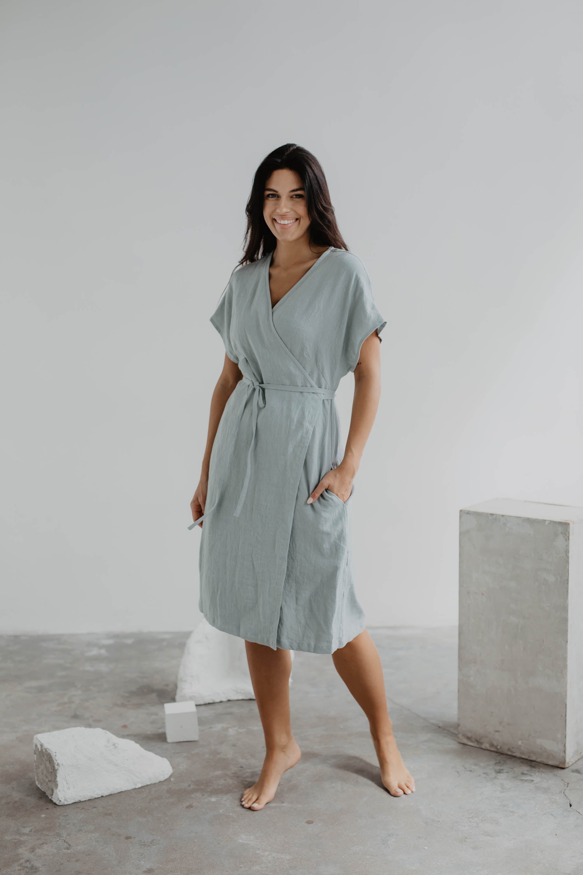 Linen wrap dress OLIVIA Size 2 Sage Green