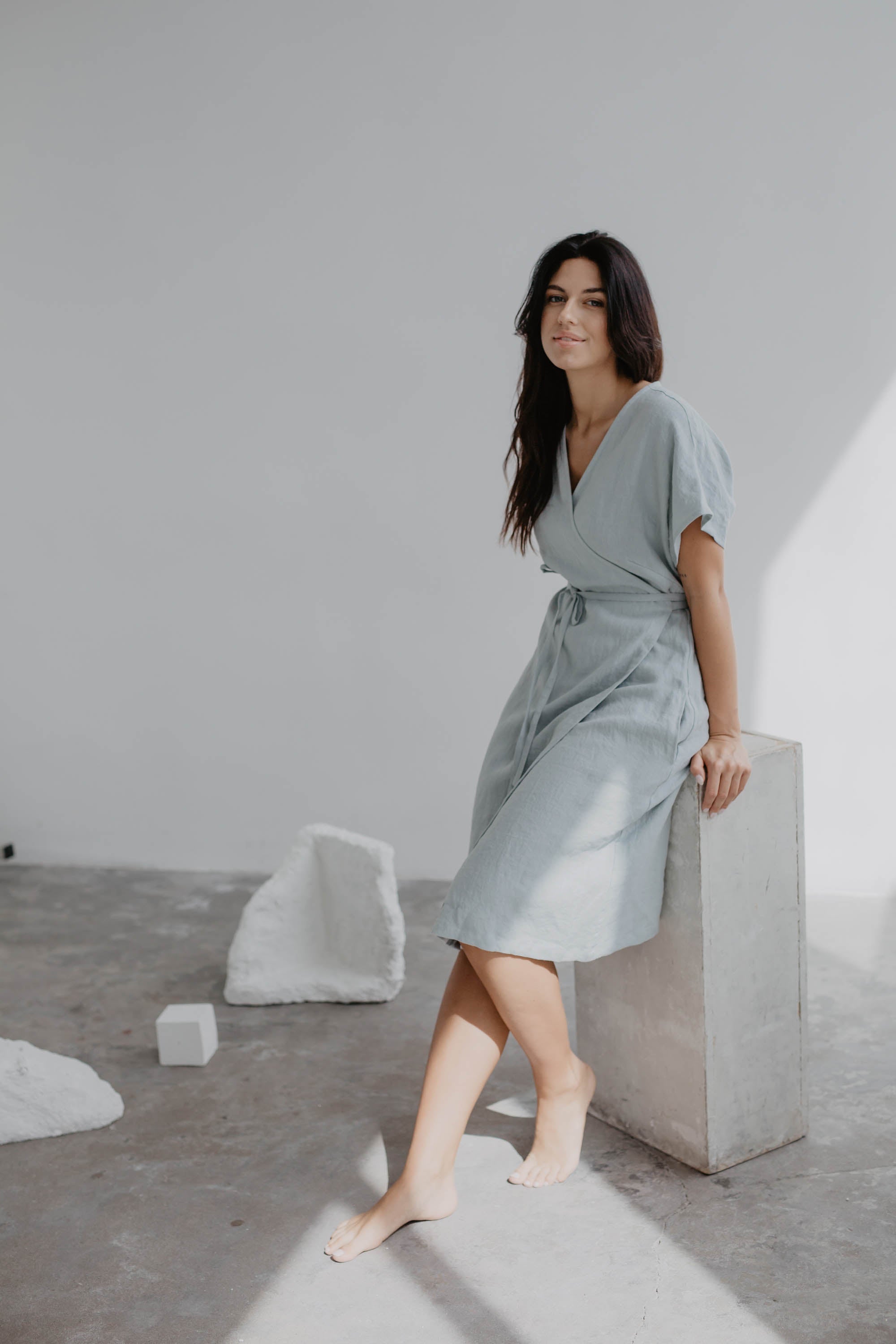 AmourLinen Linen dress Linen wrap dress OLIVIA Linen Wrap Dress Olivia  | AmourLinen | Maternity Linen Dress