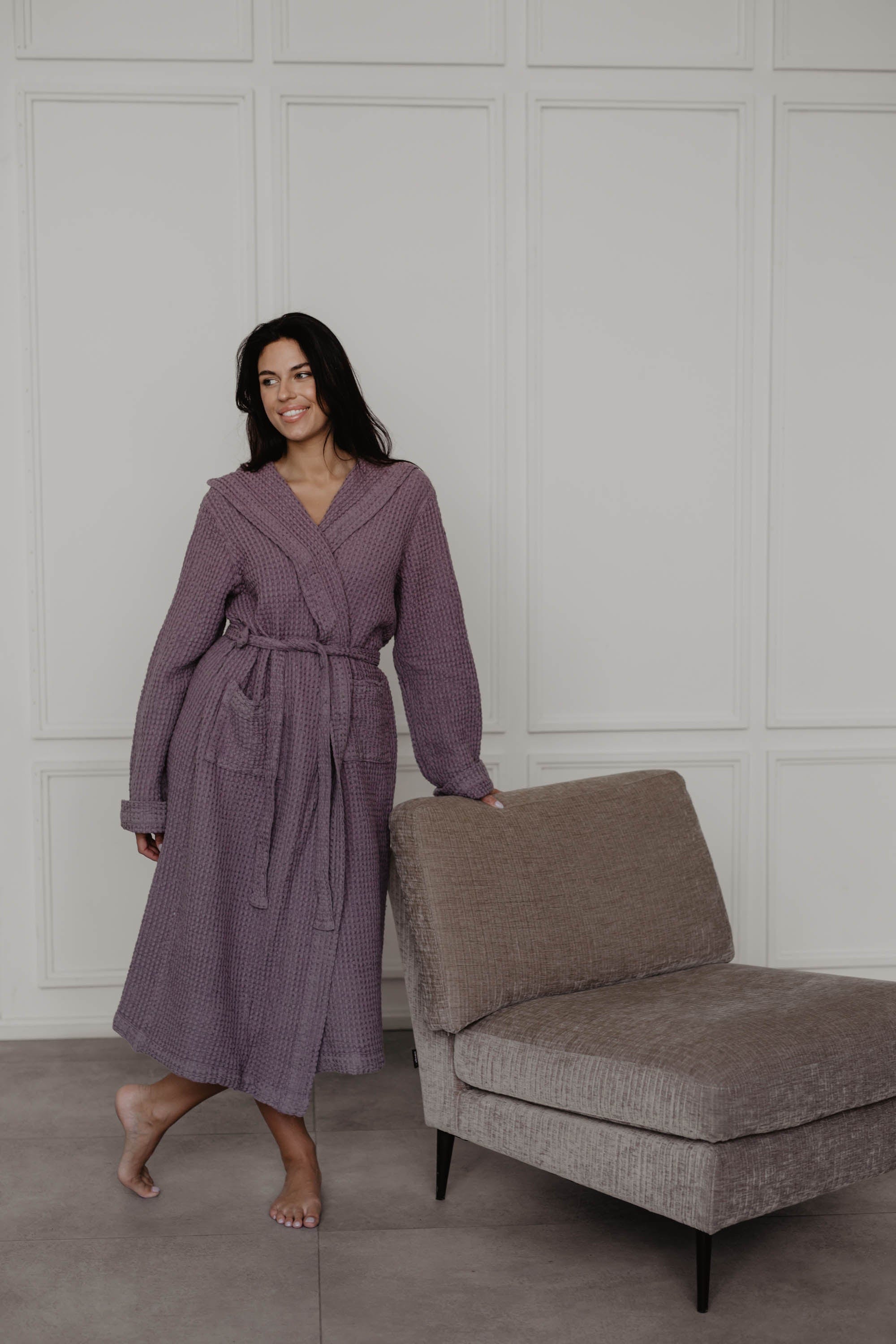 AmourLinen Linen pants Waffle linen bathrobe Snuggle in Dusty Lavender Waffle linen bathrobe Snuggle in Dusty Lavender