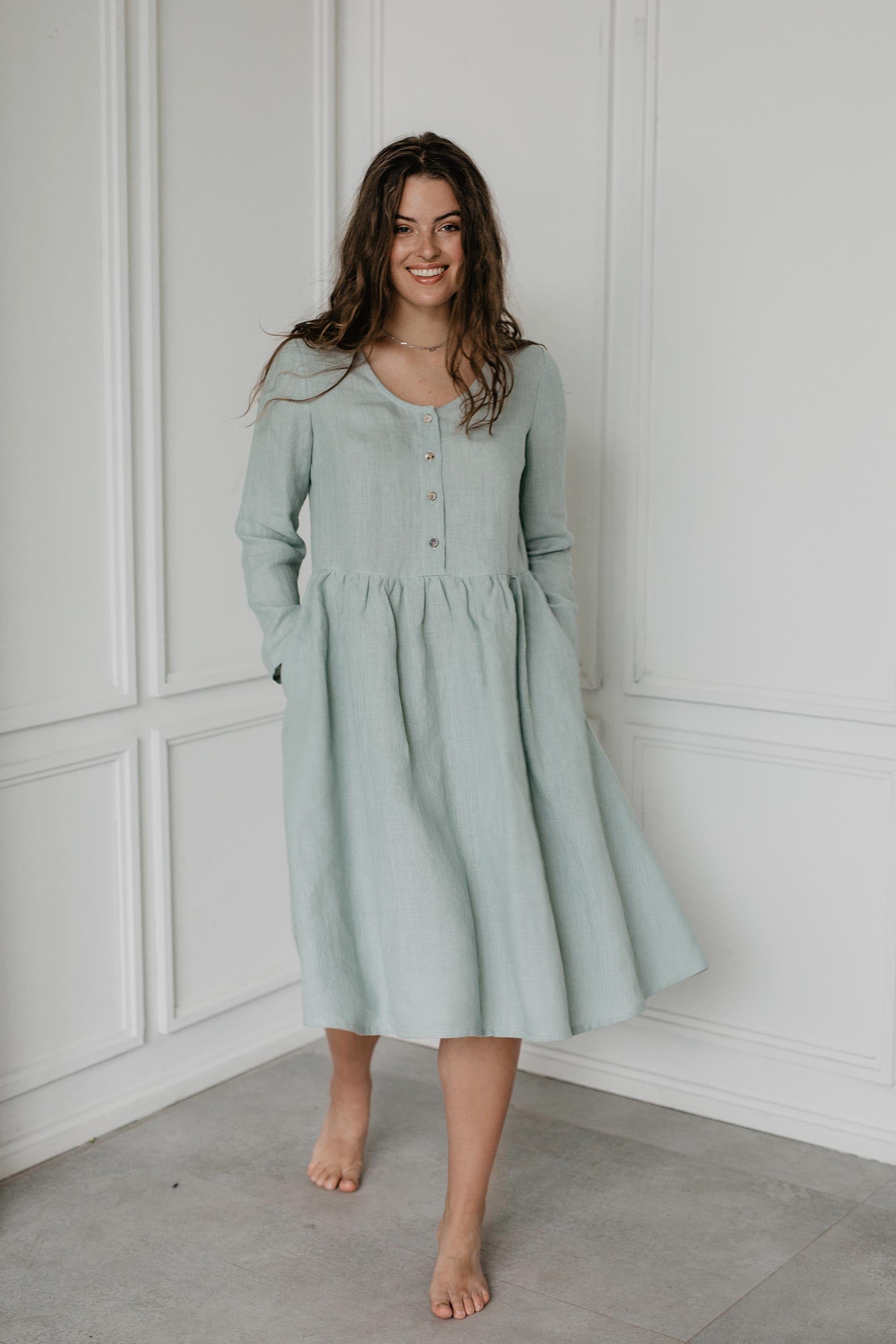 AmourLinen Linen dress Lapland mid-length linen dress Linen Dress LAPLAND | AmourLinen | Linen Clothing