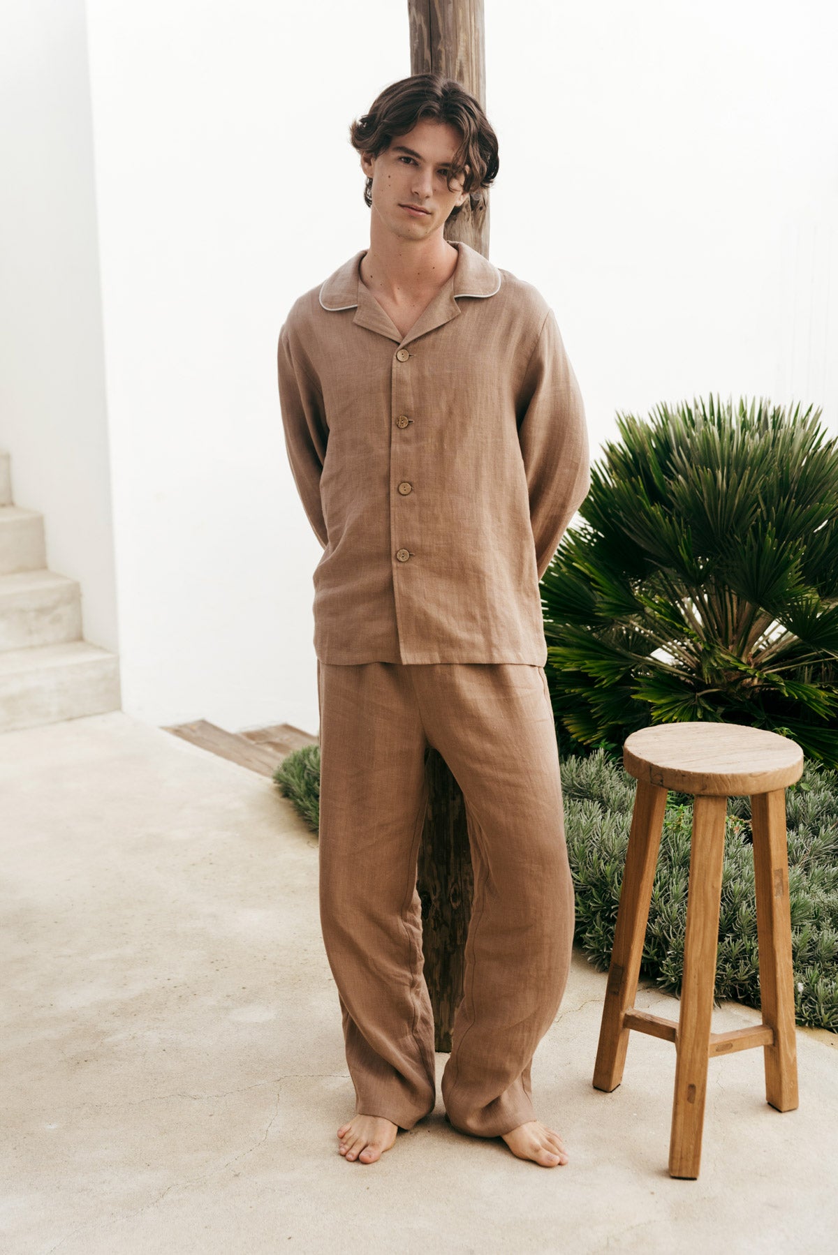 Harry linen pajama set in Rosy Brown
