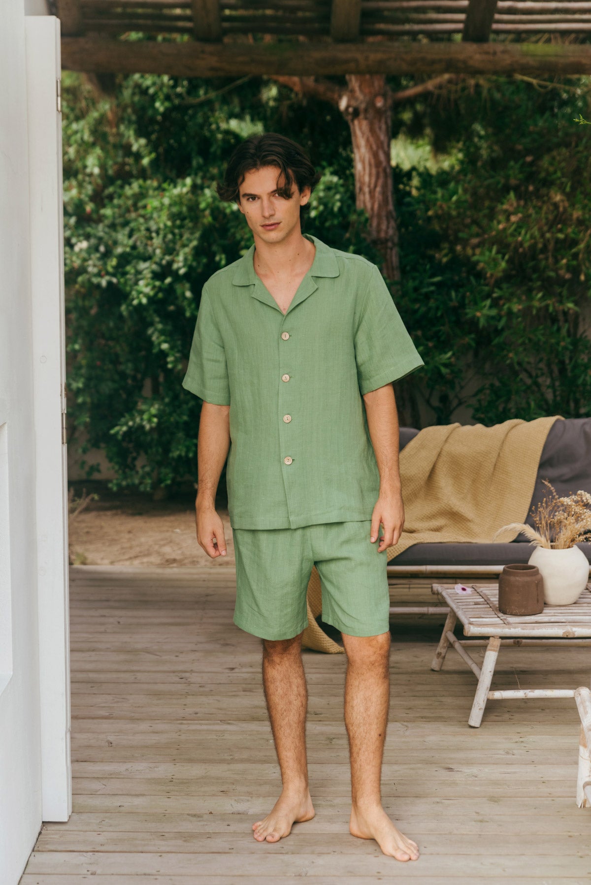 Aspen linen loungewear set in Matcha Green