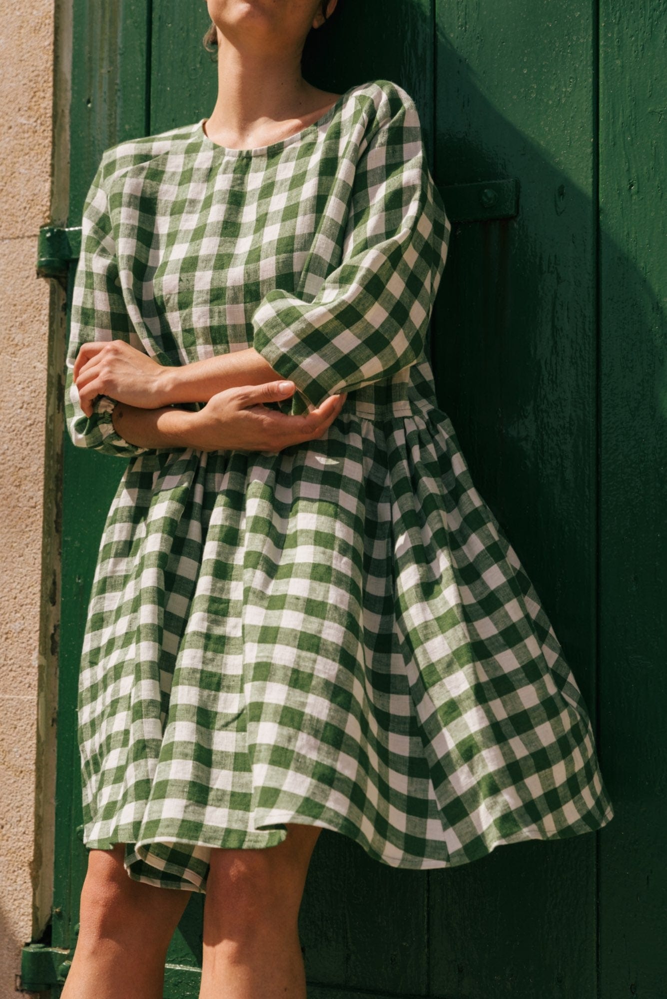 linen checkered dress Plaid Linen Shirt Dress Vintage Summer Midi