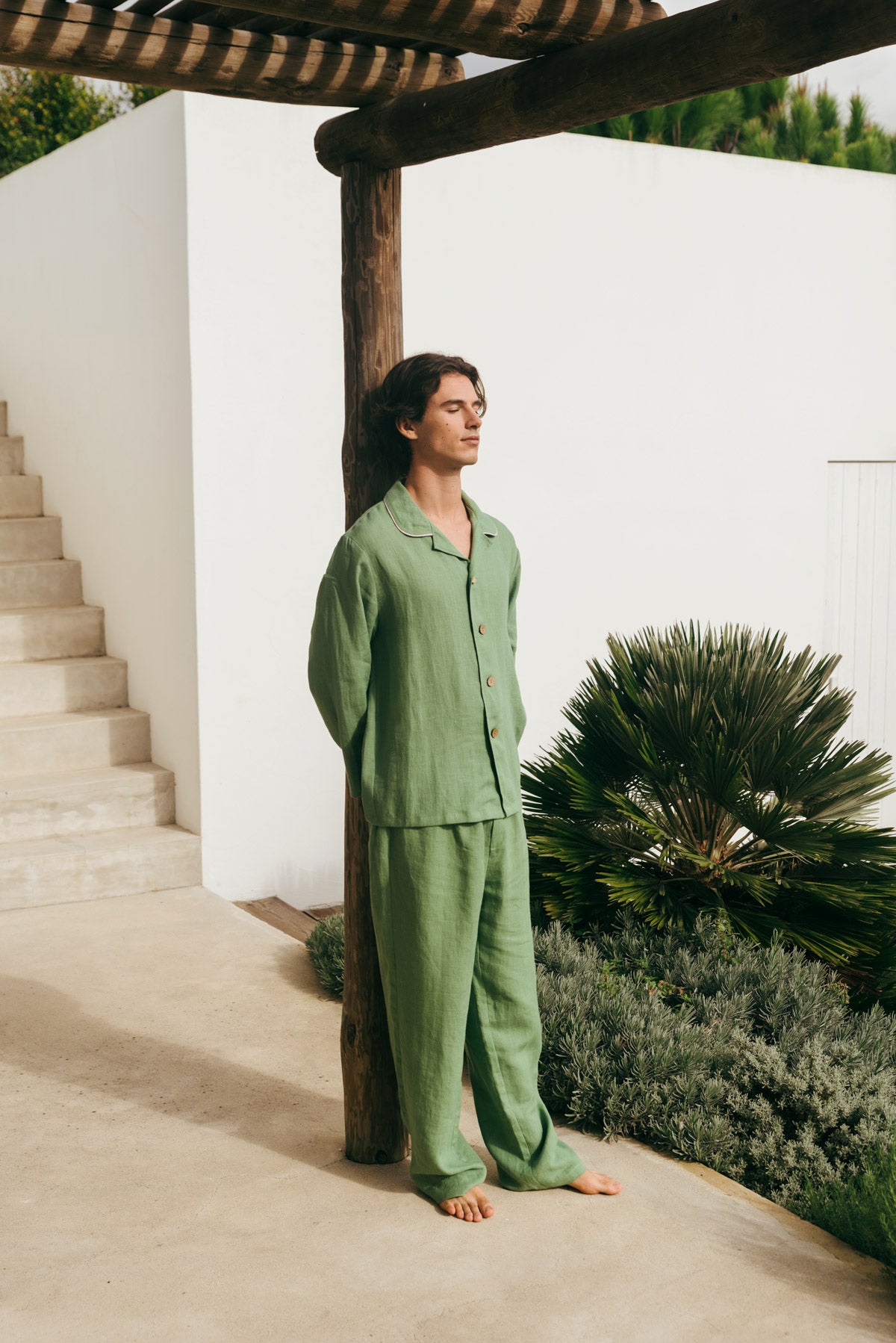 Harry linen pajama set in Matcha Green