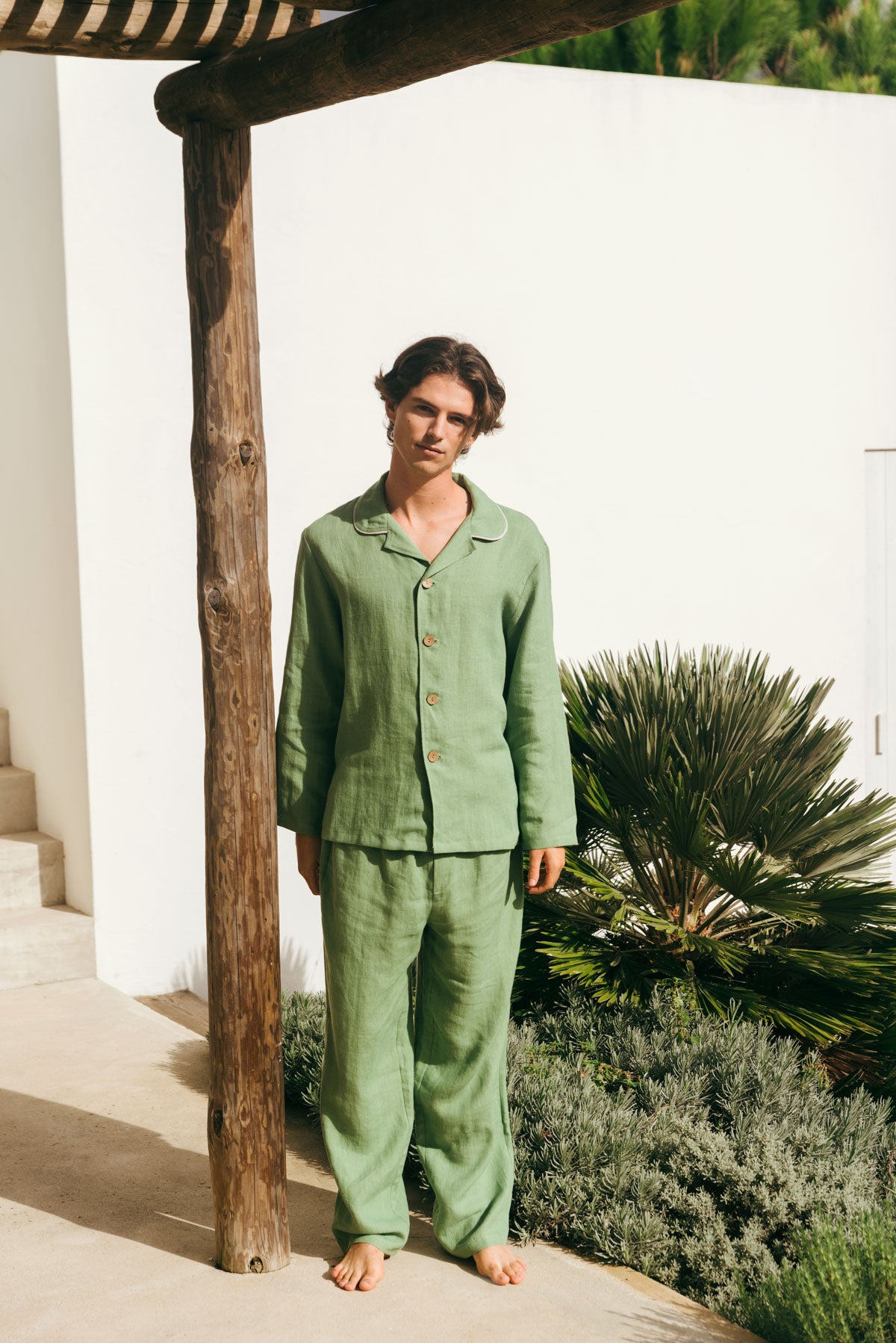 Harry linen pajama set in Matcha Green
