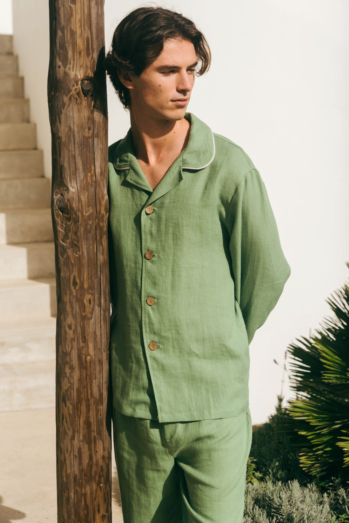 Harry linen pajama set in Matcha Green