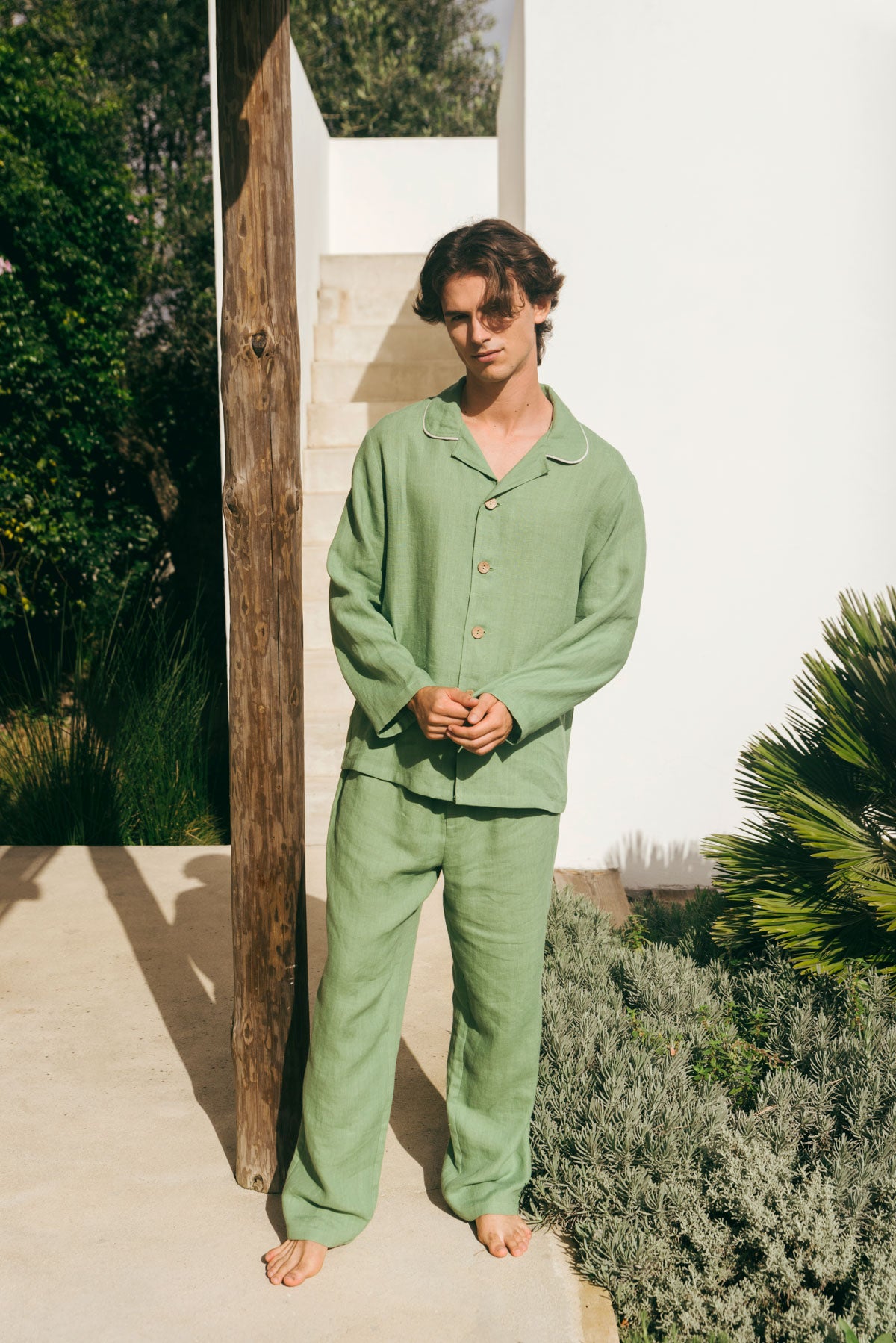 Harry linen pajama set in Matcha Green