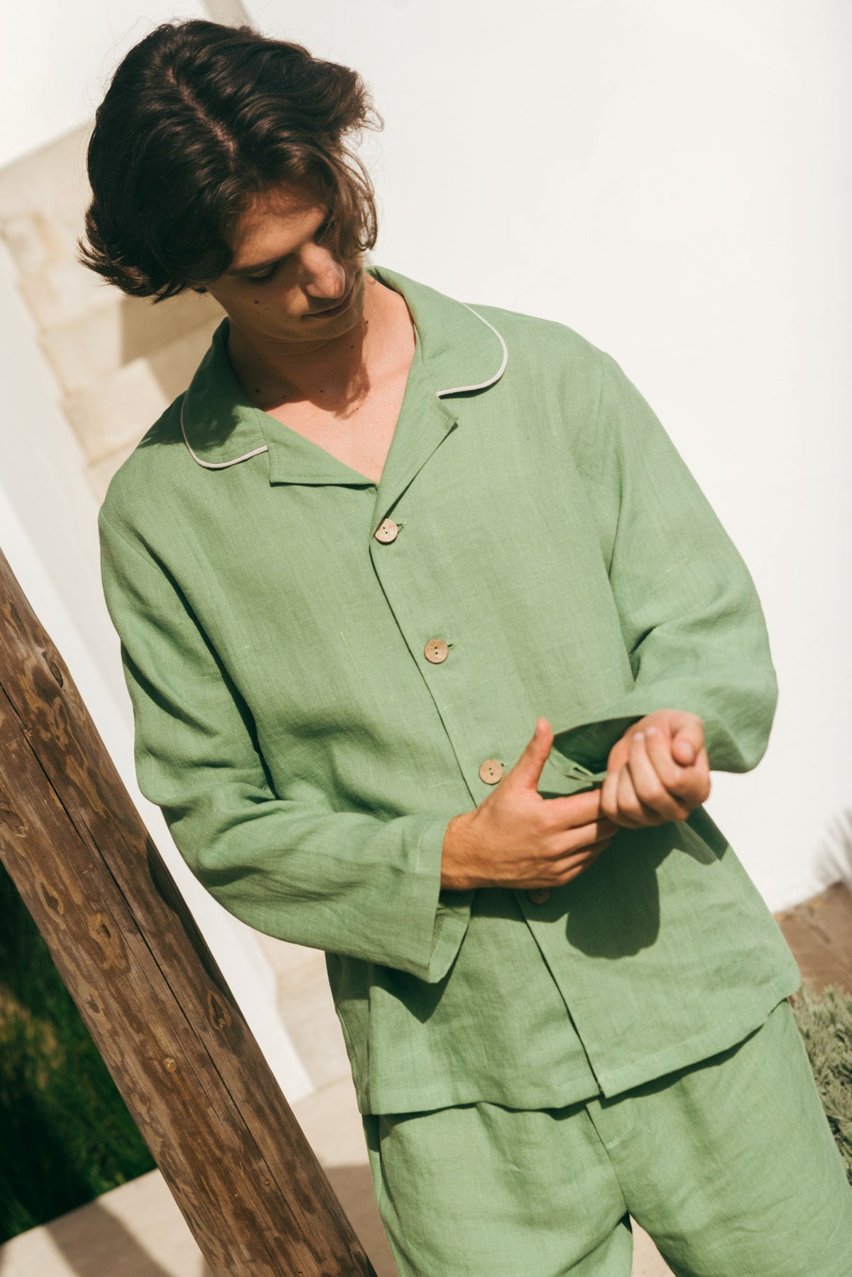 Harry linen pajama set in Matcha Green