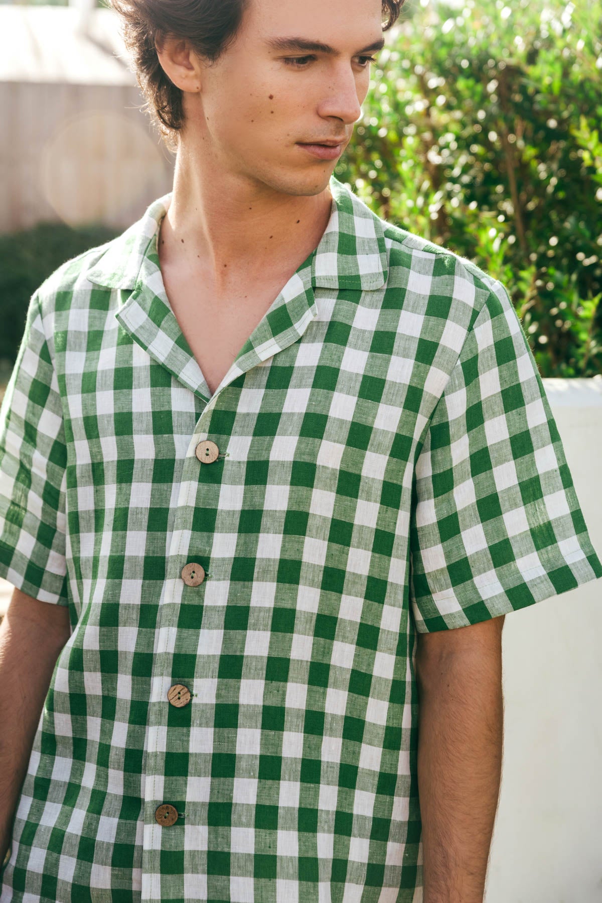 Aspen linen loungewear set in Green Gingham