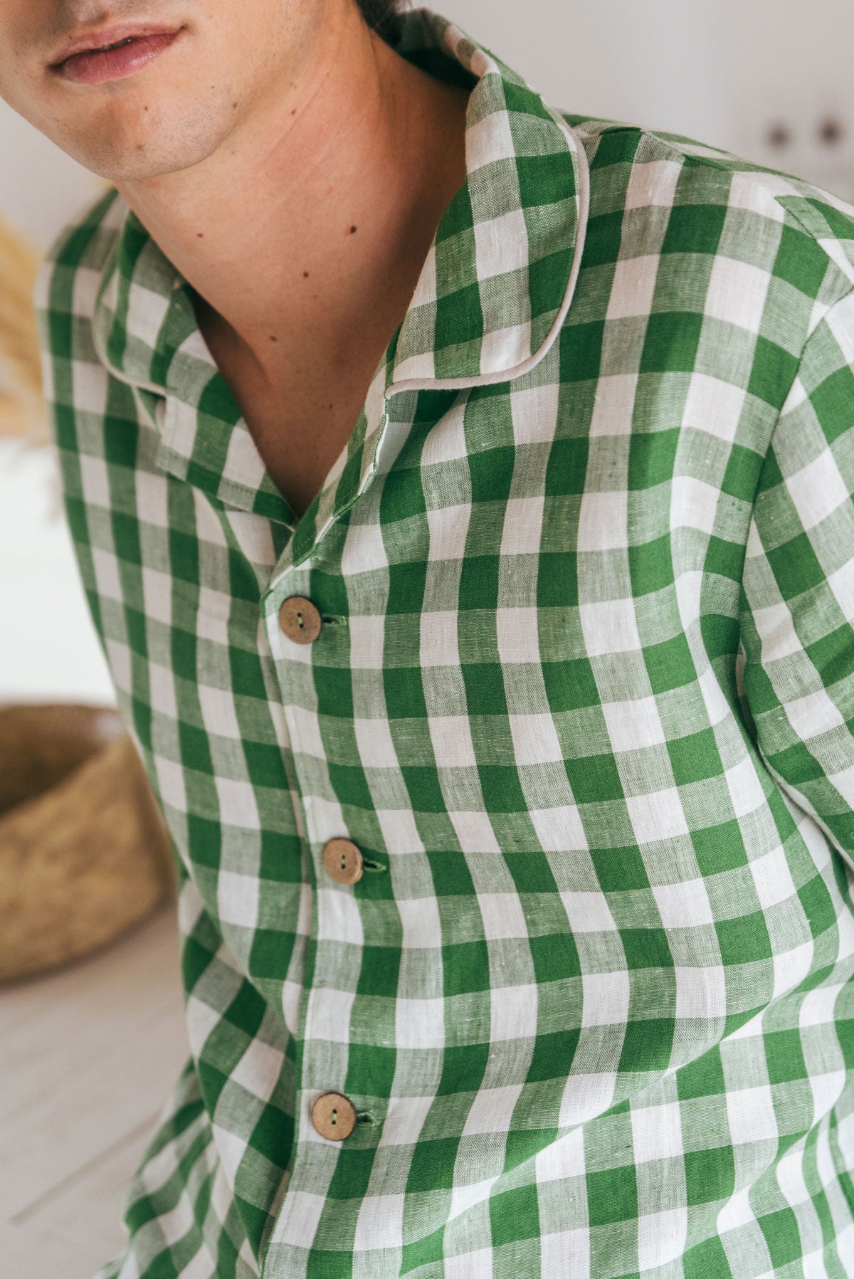 Harry linen pajama set in Green Gingham