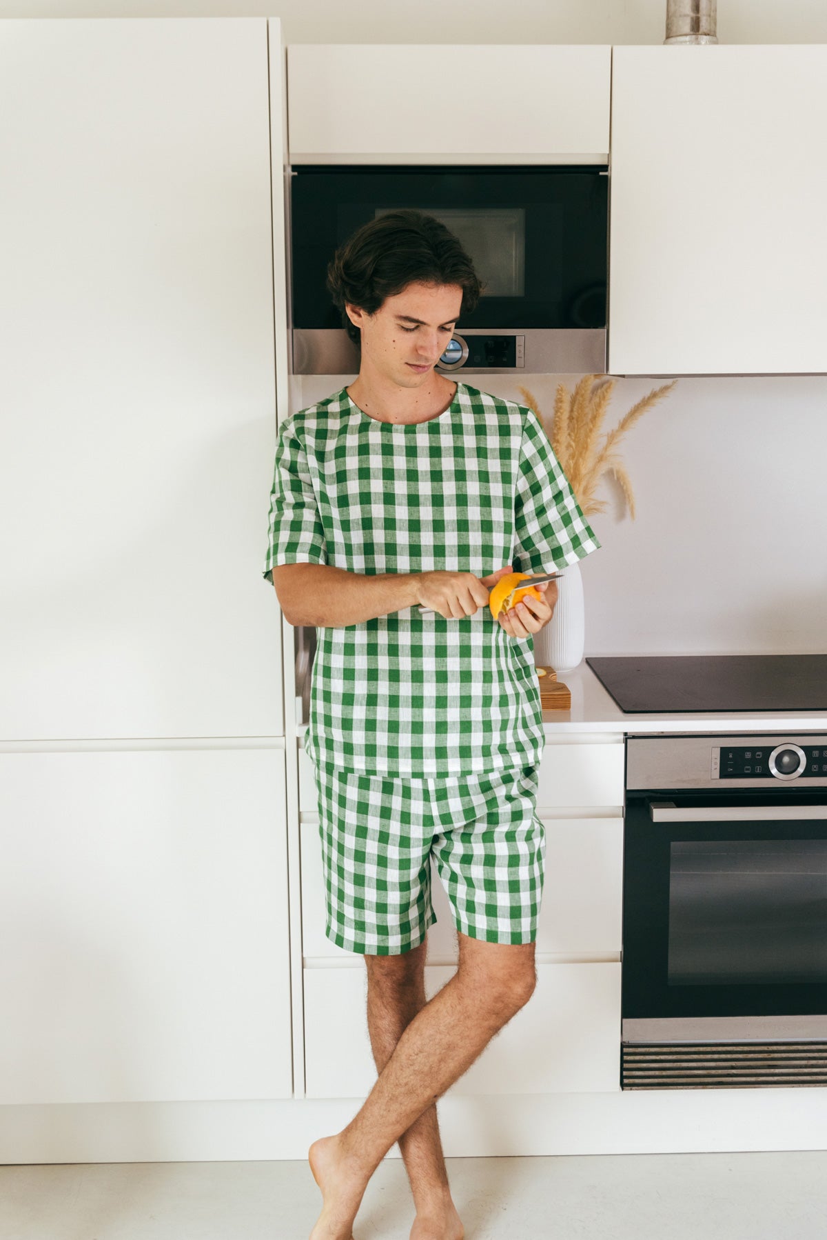 Billy linen pajama set in Green Gingham