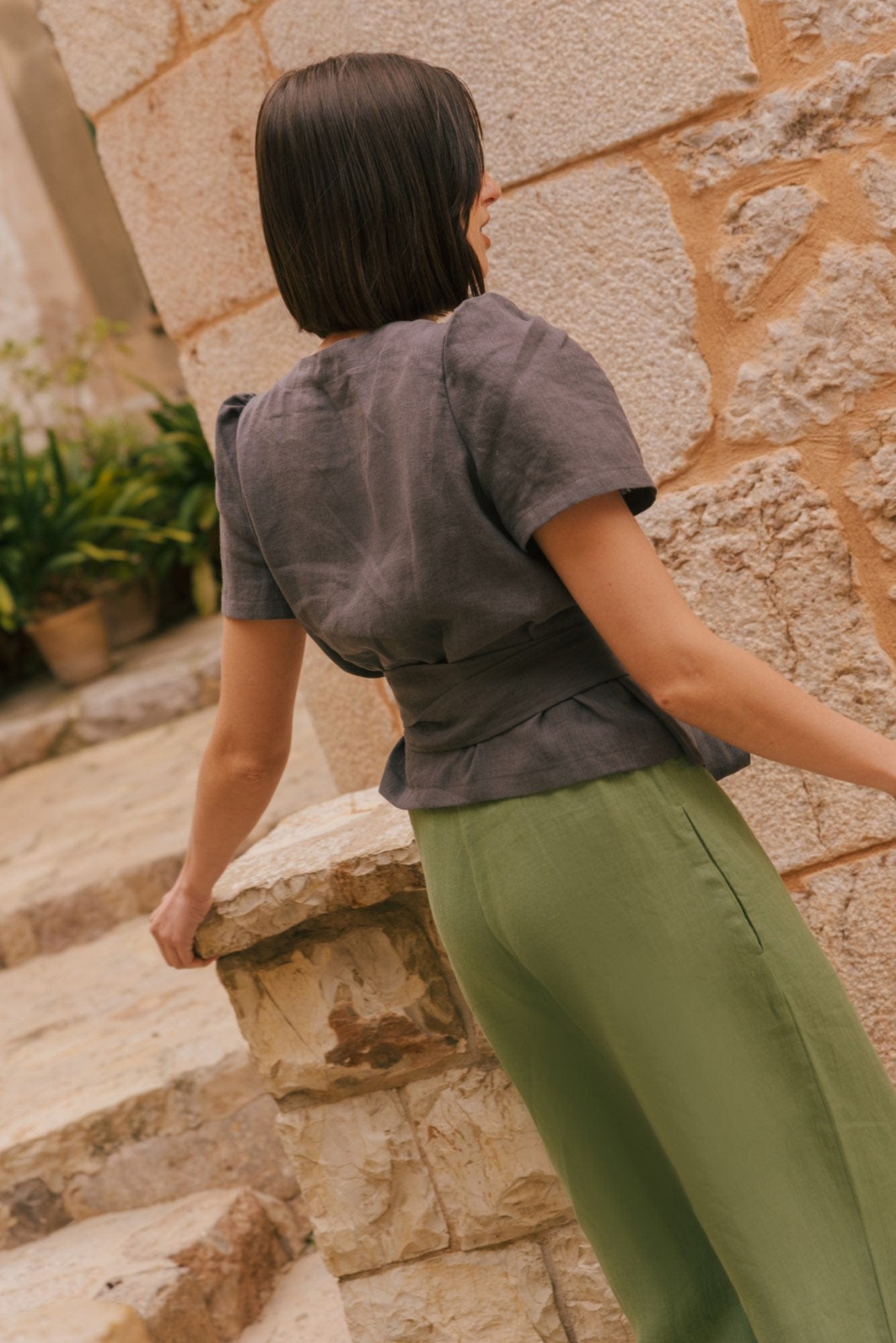 AmourLinen Linen top S / Charcoal Elisa wrap linen top S Charcoal Elisa wrap linen top S Charcoal