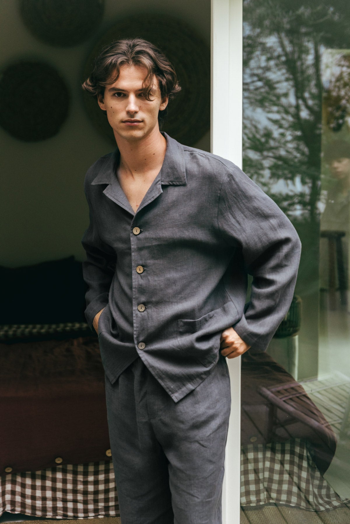 Oliver linen loungewear set in Charcoal