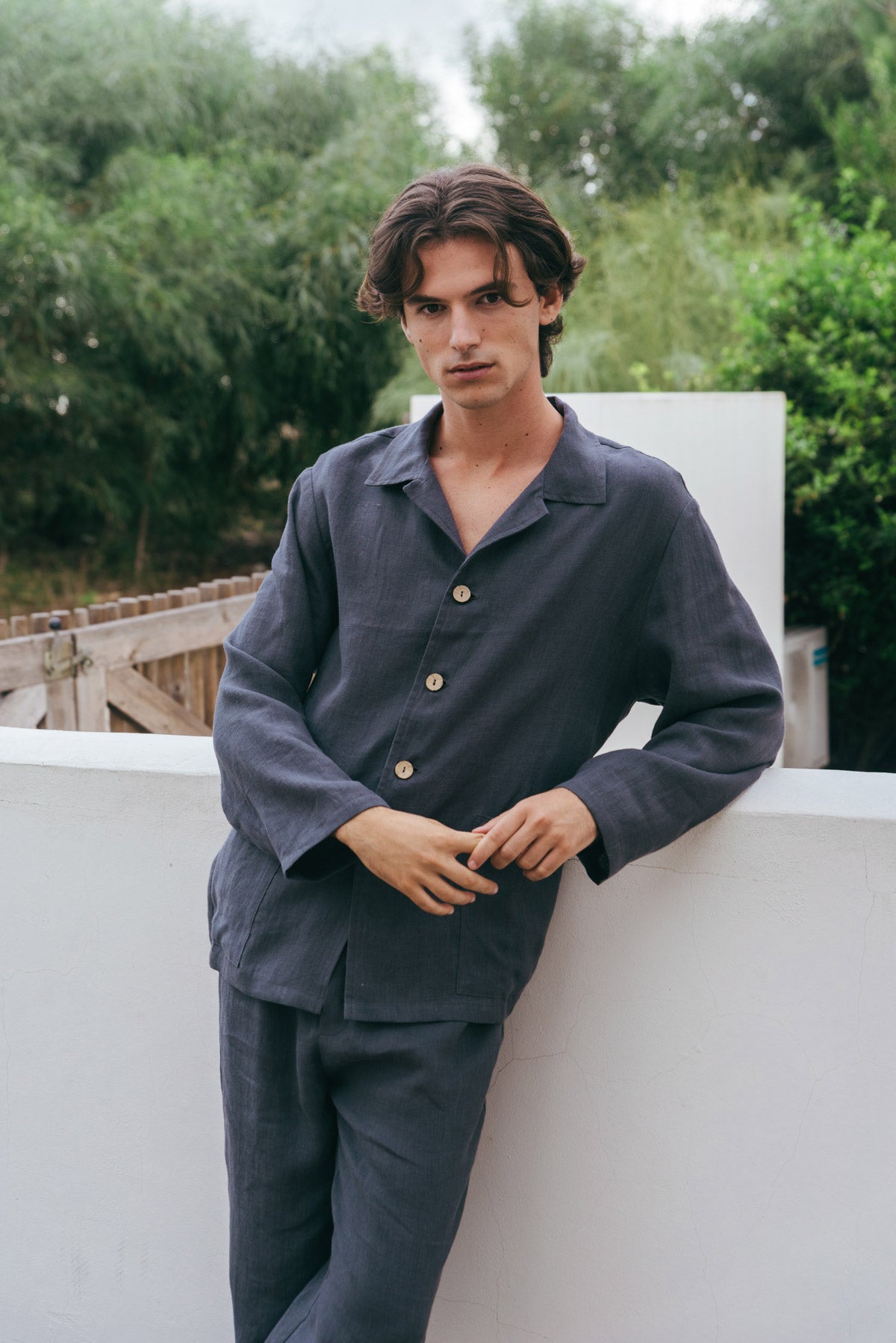 Oliver linen loungewear set in Charcoal