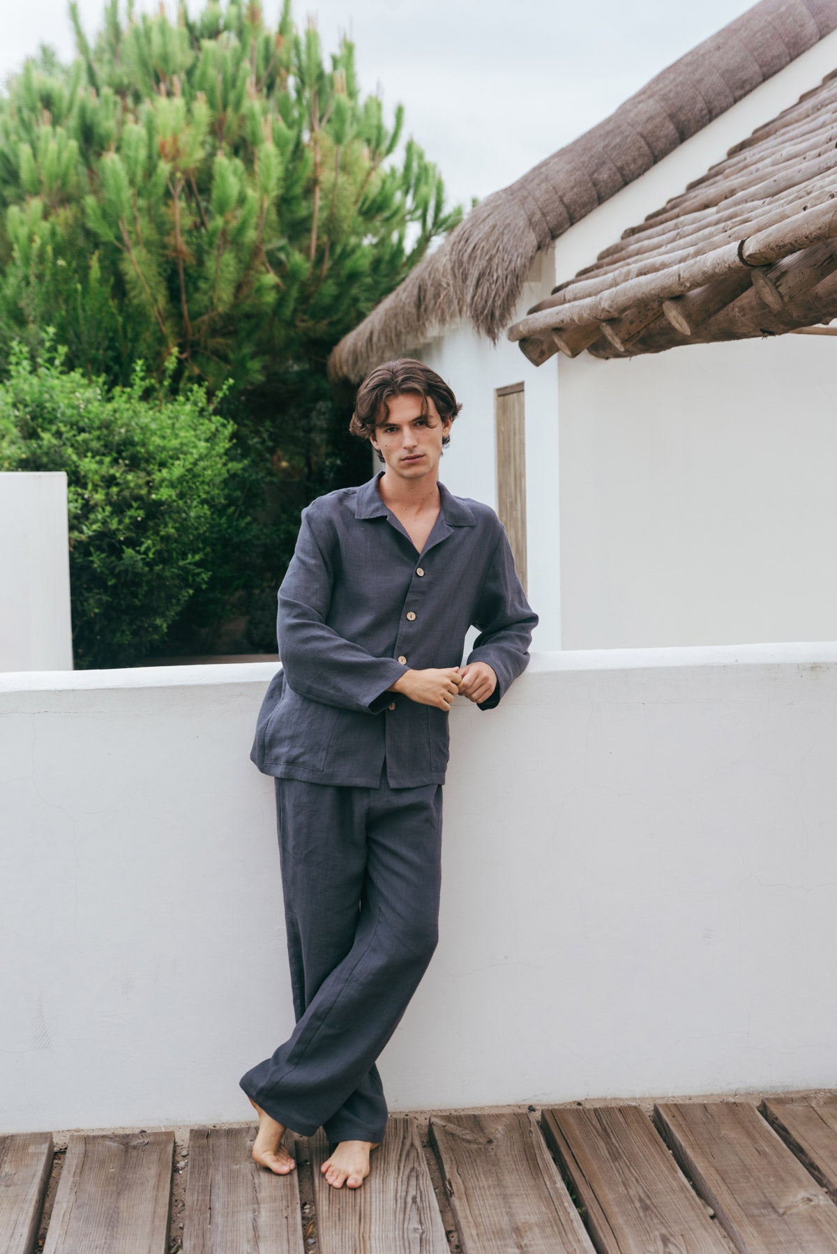Oliver linen loungewear set in Charcoal