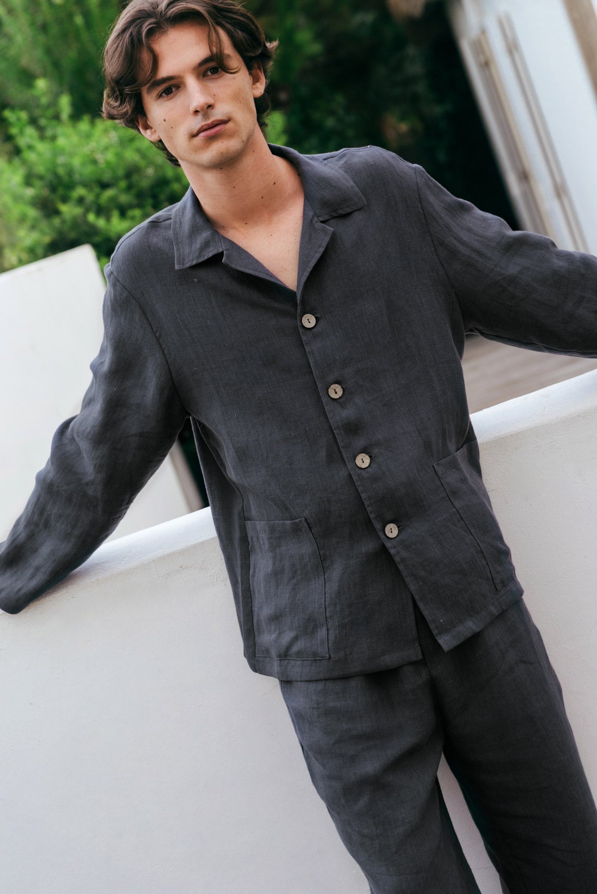 Oliver linen loungewear set in Charcoal