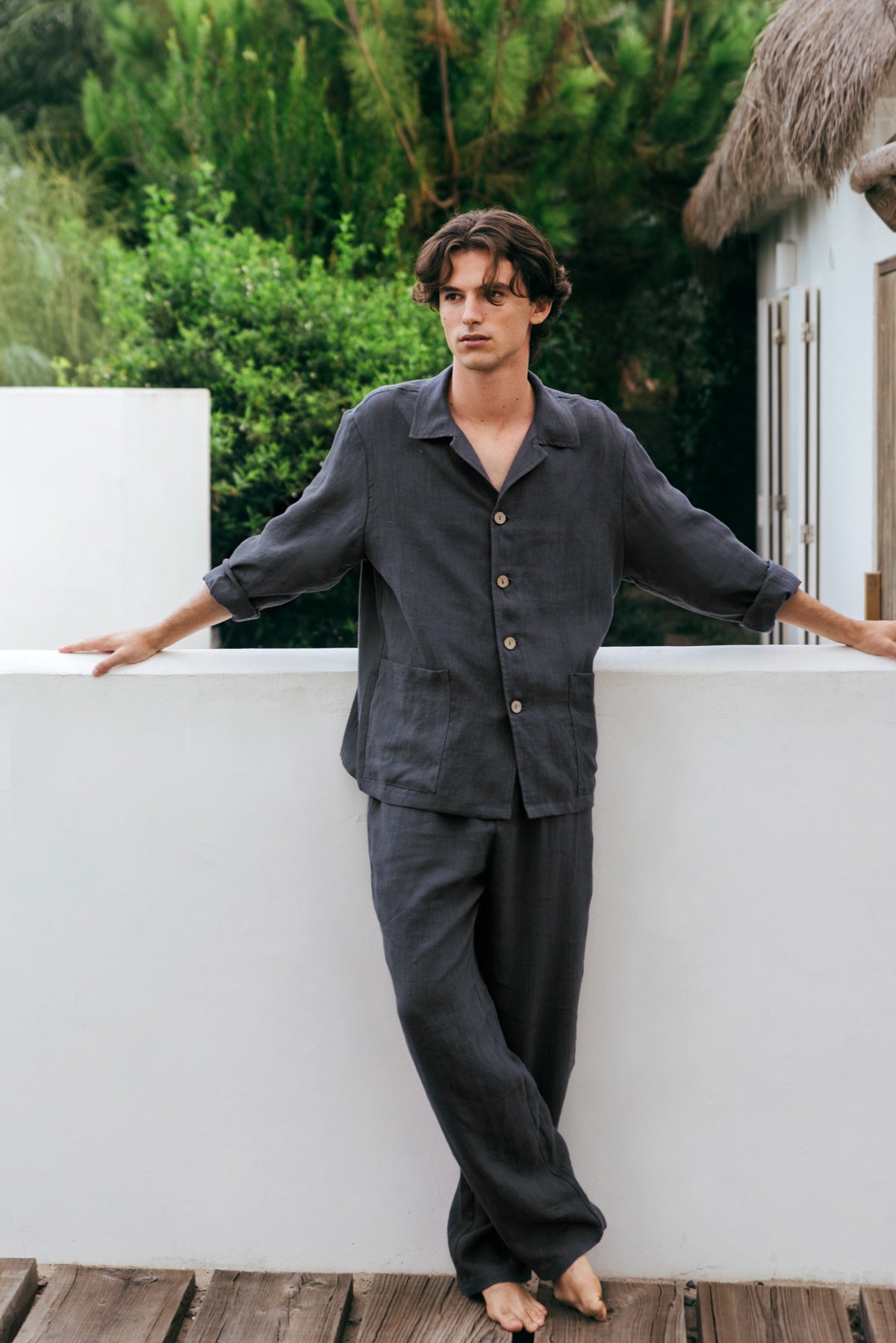 Oliver linen loungewear set in Charcoal