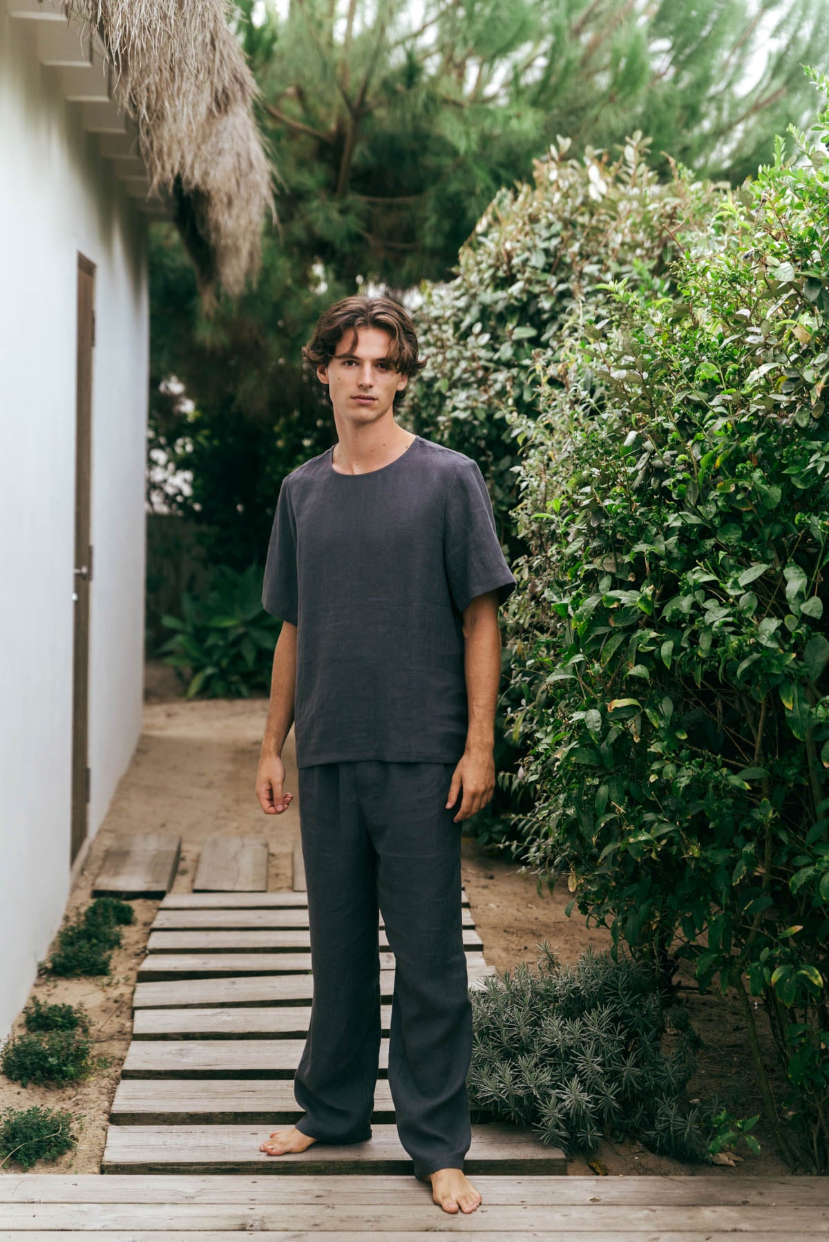 Leo linen pajama set in Charcoal
