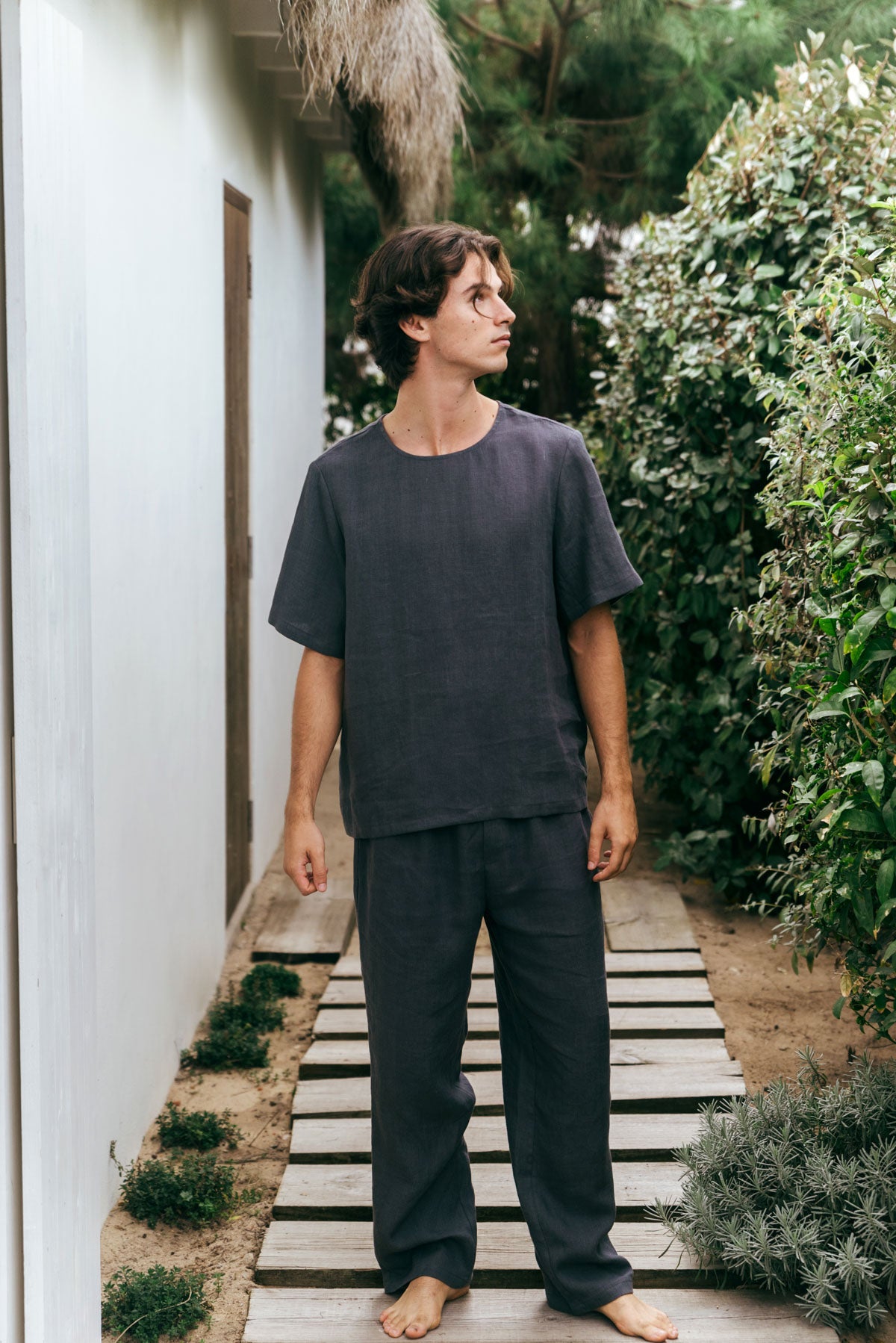 Leo linen pajama set in Charcoal