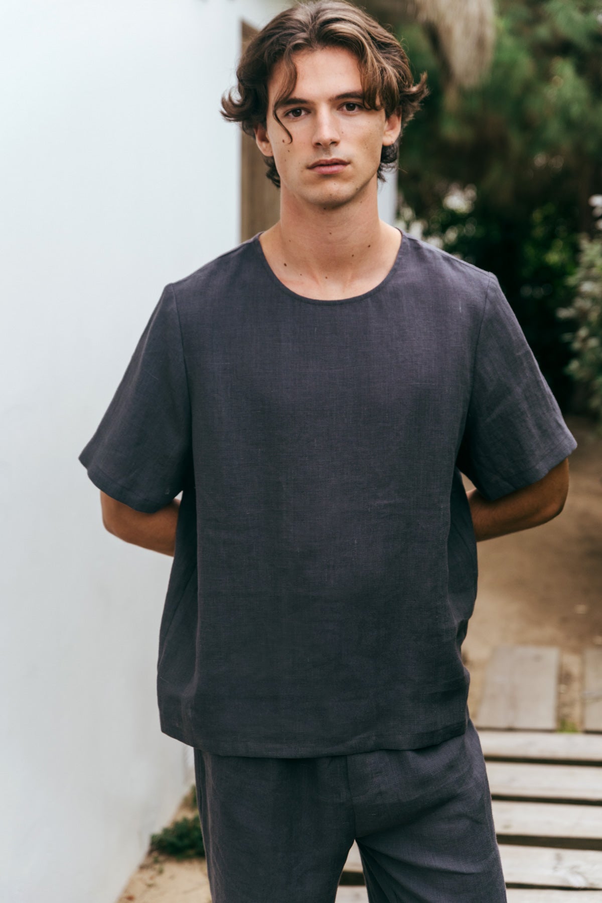 Leo linen pajama set in Charcoal